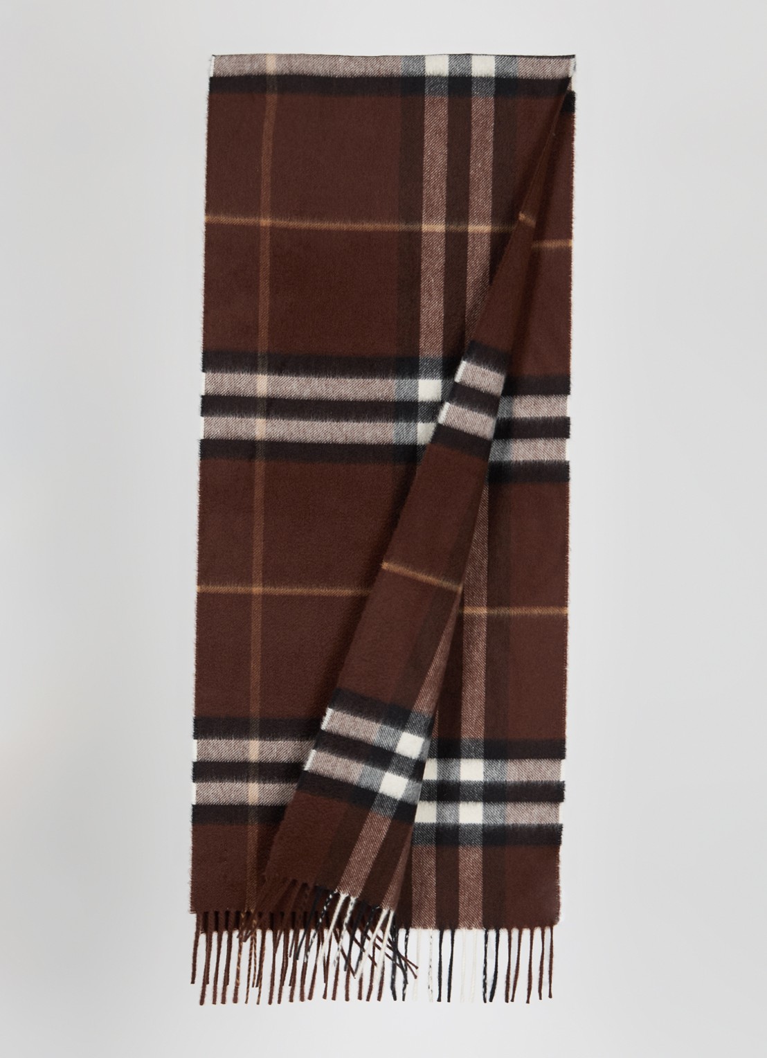 Burberry Sjaal van kasjmier met ruitdessin en franjes 170 x 30 cm  - detail bruin