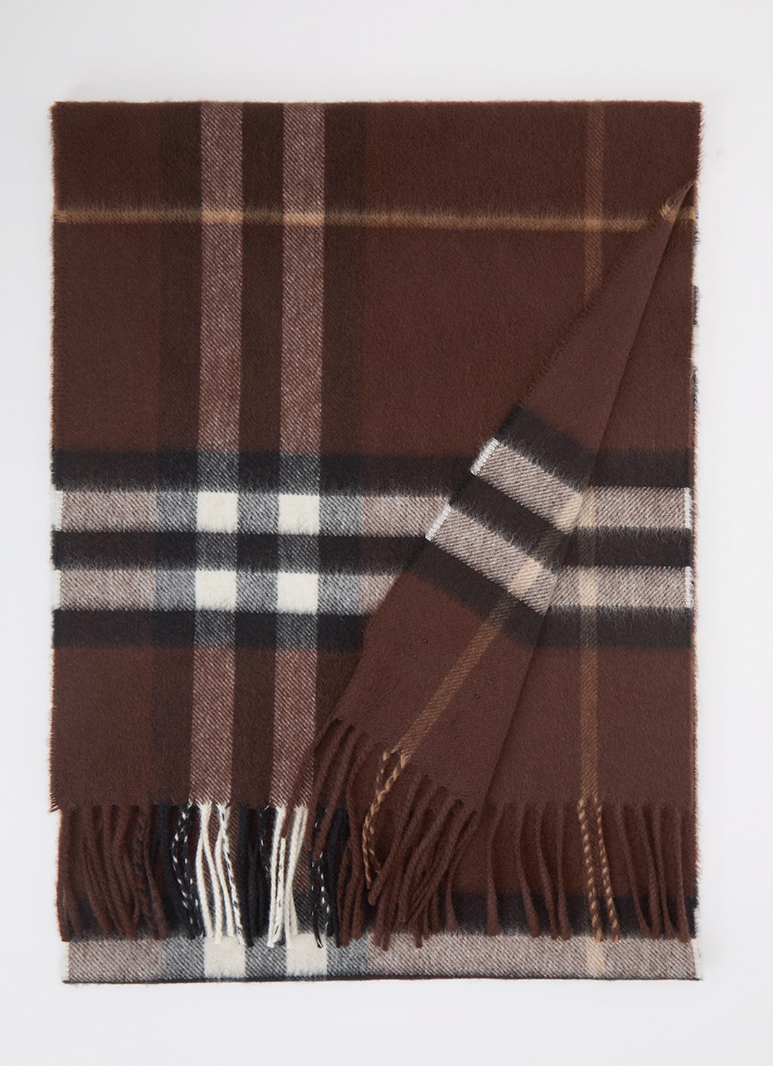 Burberry Sjaal van kasjmier met ruitdessin en franjes 170 x 30 cm  - voorkant 3 bruin