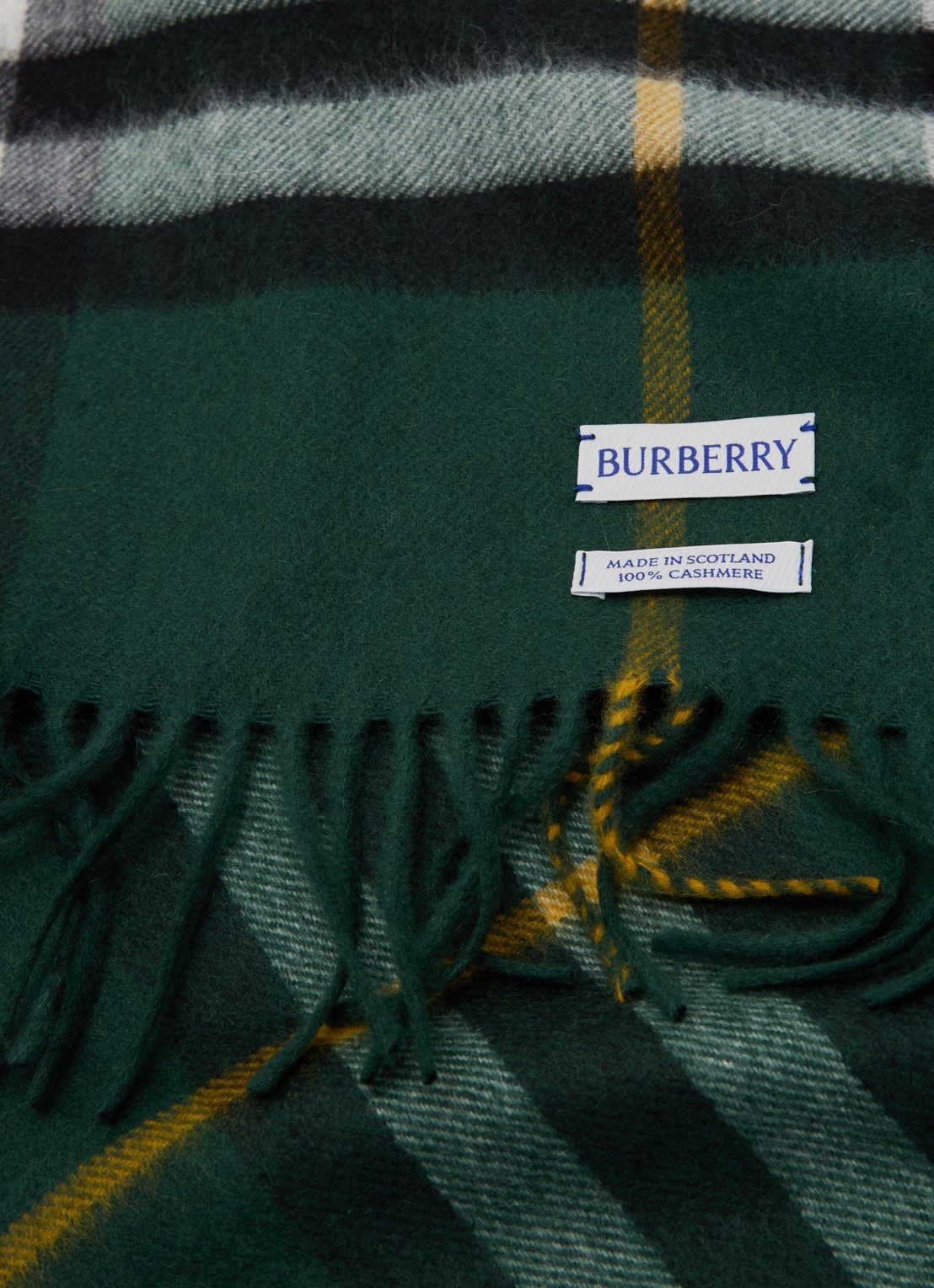 Burberry Sjaal van kasjmier met ruitdessin en franjes 170 x 30 cm  - detail 2 groen