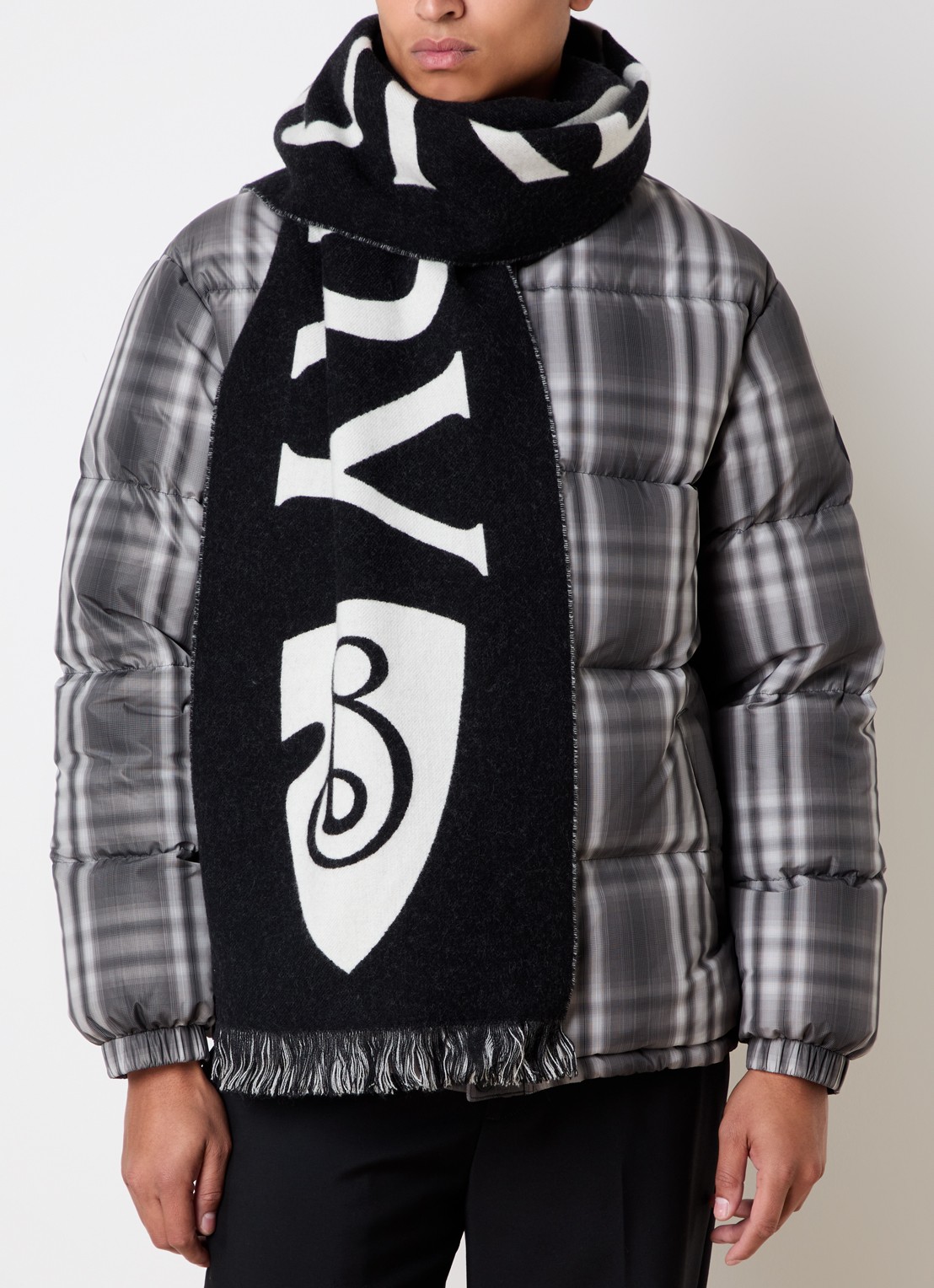 Burberry Sjaal van wol met logoprint 170 x 30 cm  - voorkant 2 zwart