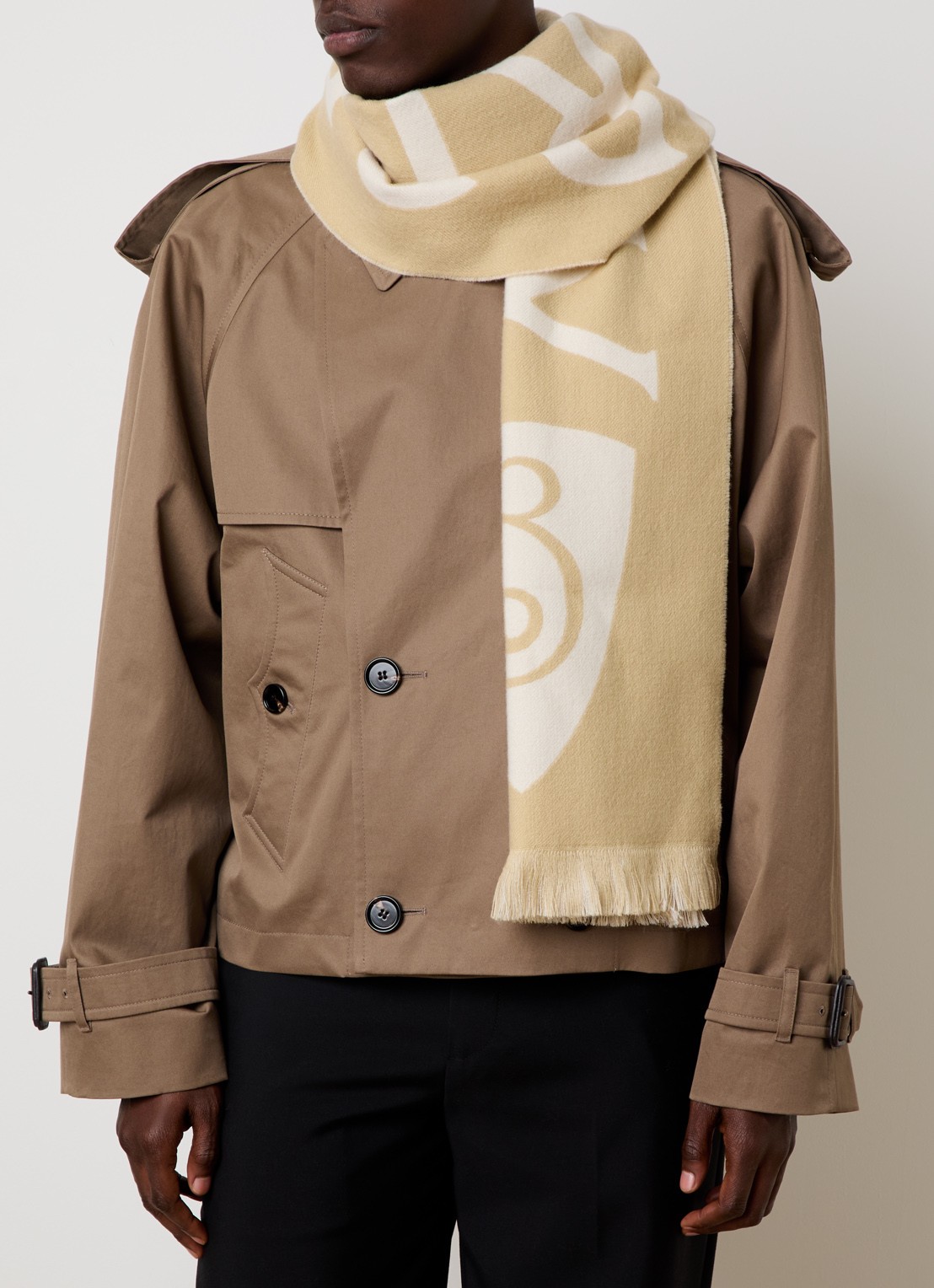 Burberry Sjaal van wol met logoprint 170 x 30 cm  - voorkant 3 donkerbeige