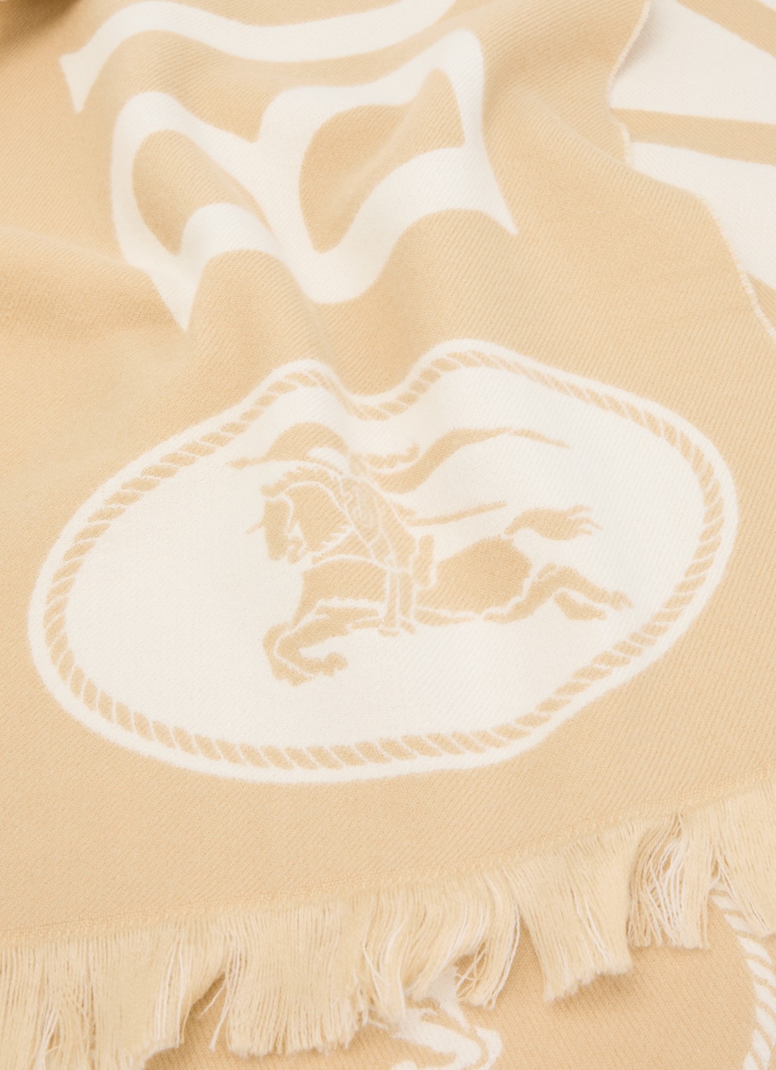Burberry Sjaal van wol met logoprint 170 x 35 cm - detail zand