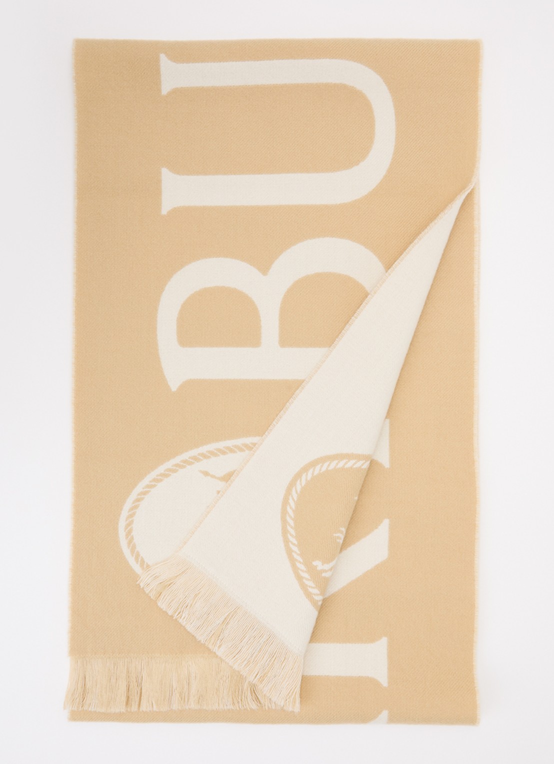 Burberry Sjaal van wol met logoprint 170 x 35 cm - voorkant 2 zand