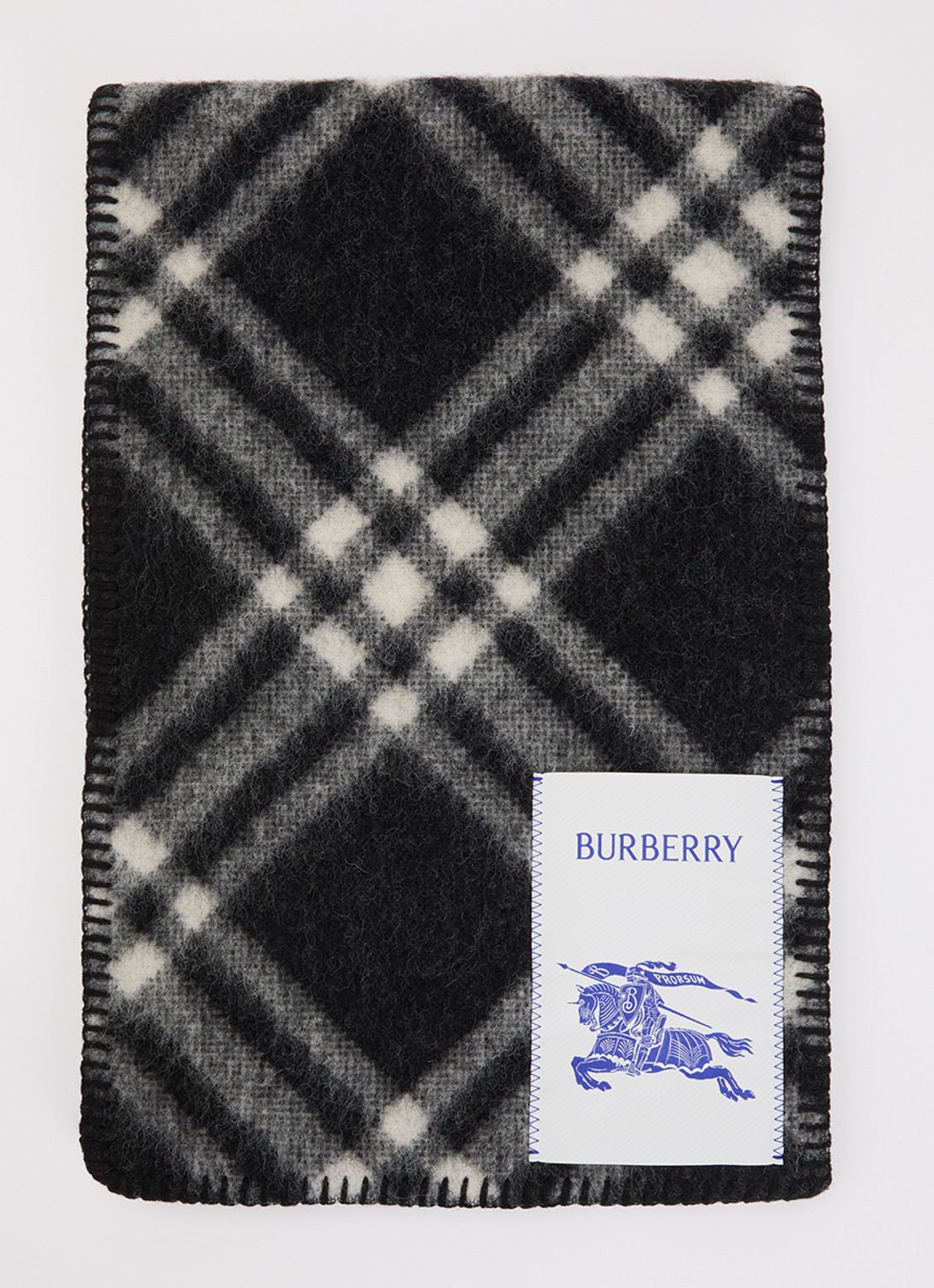 Burberry Sjaal van wol met ruitdessin 180 x 30 cm - voorkant zwart