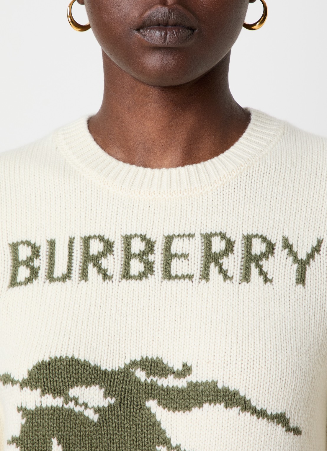 Burberry Skylar grofgebreide top in kasjmierblend met ingebreid logo - detail 2 creme