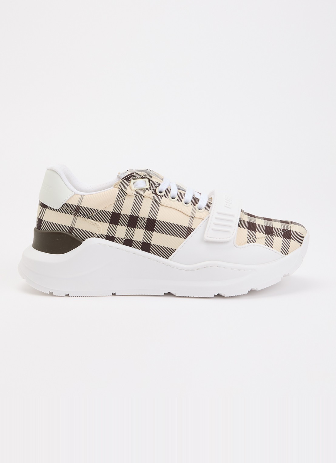Burberry Sneaker met details van kalfsleer en ruitdessin - voorkant beige