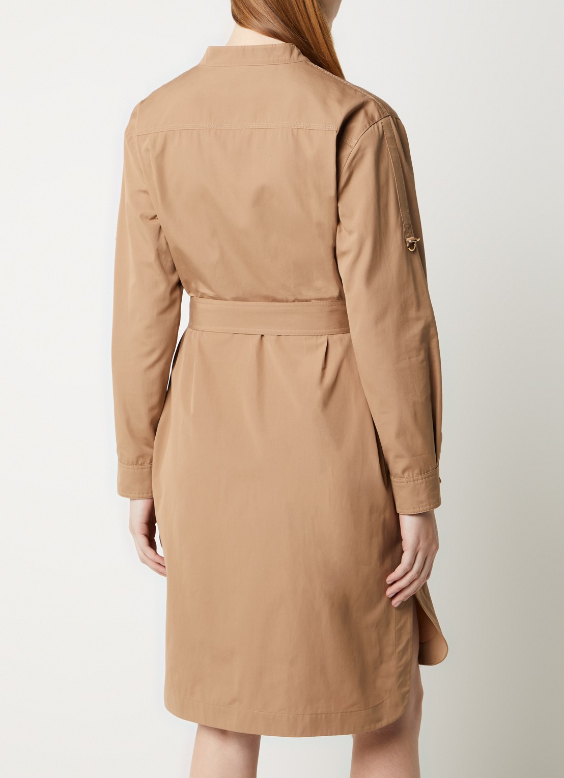 Burberry Sofia midi blousejurk met borstzak en strikceintuur - achterkant 3 camel