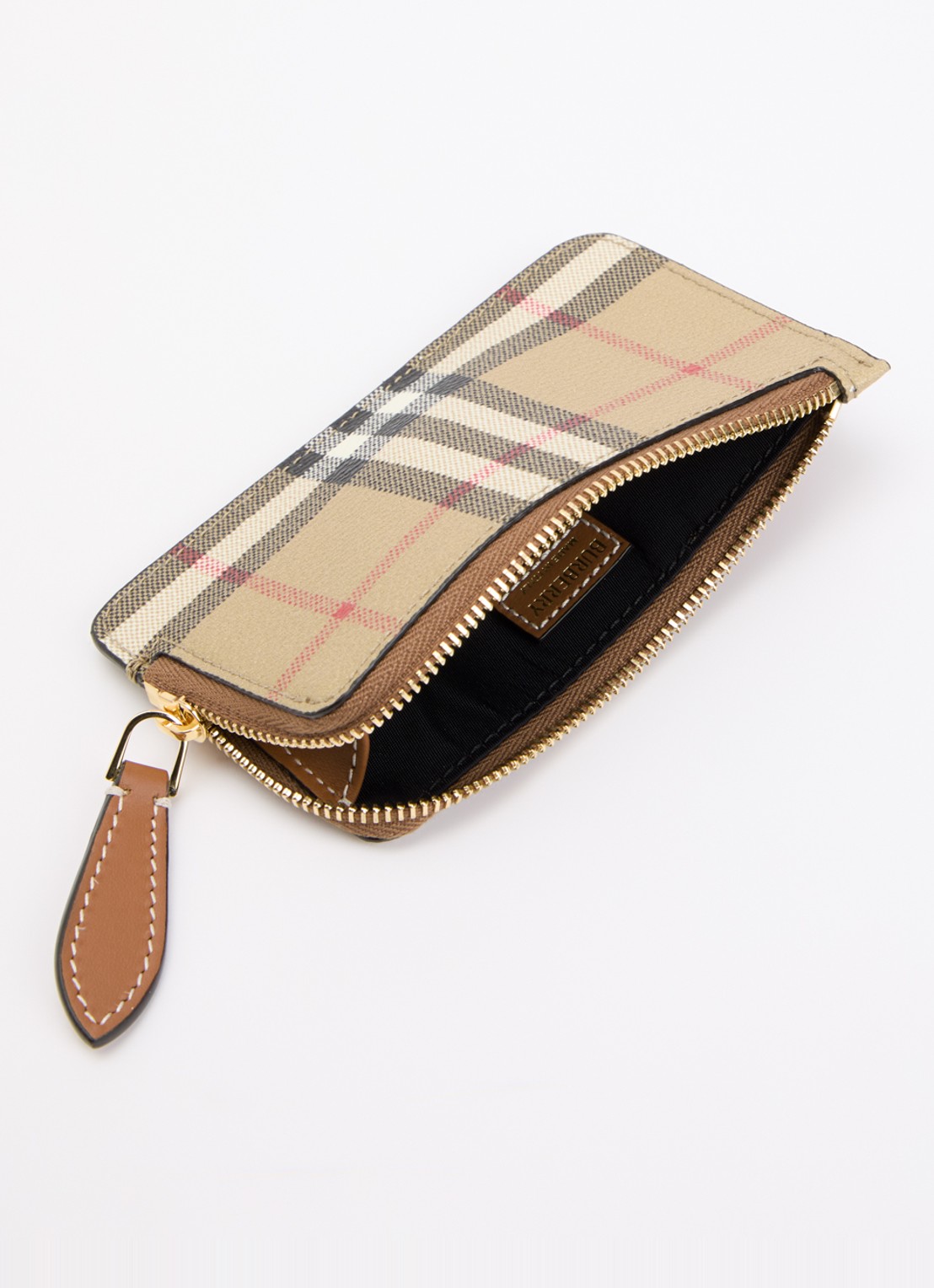 Burberry Somerset portemonnee met kalfsleren details en ruitdessin - voorkant 3 zand