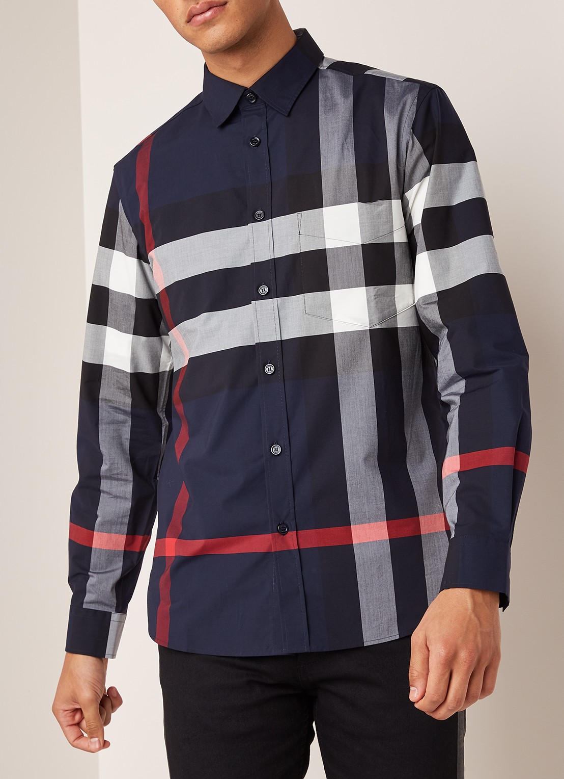 Burberry Somerton slim fit overhemd met ruitdessin - detail 4 donkerblauw