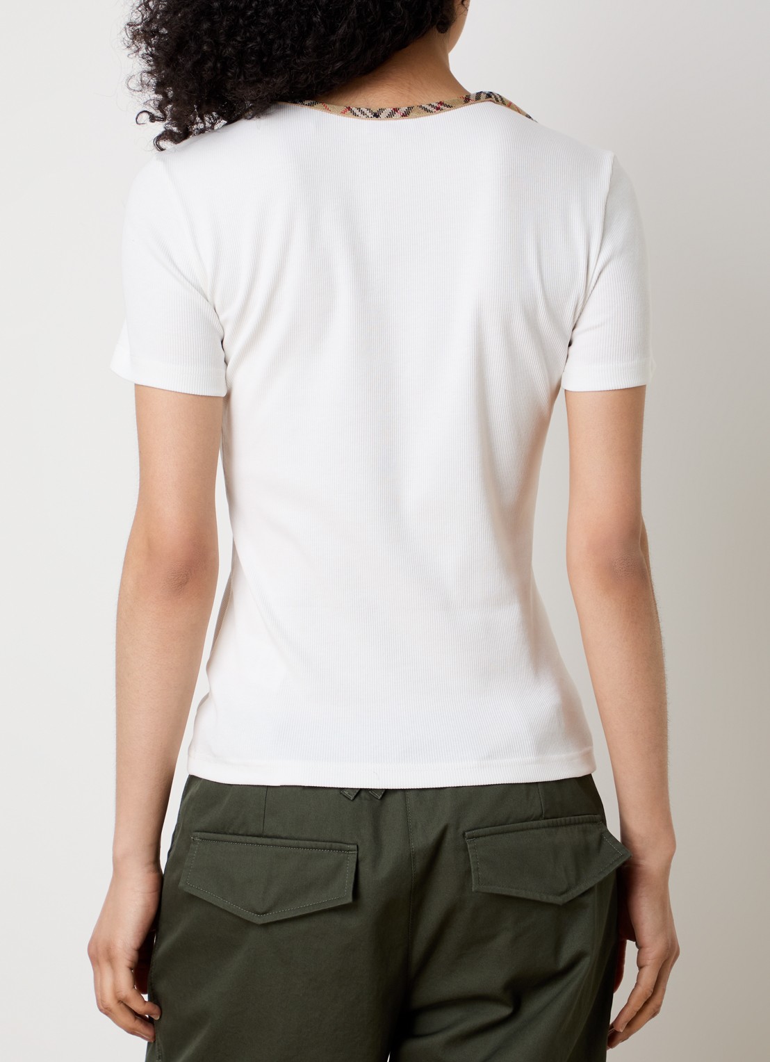 Burberry Stephanie T-shirt met ruitdessin - achterkant gebroken wit