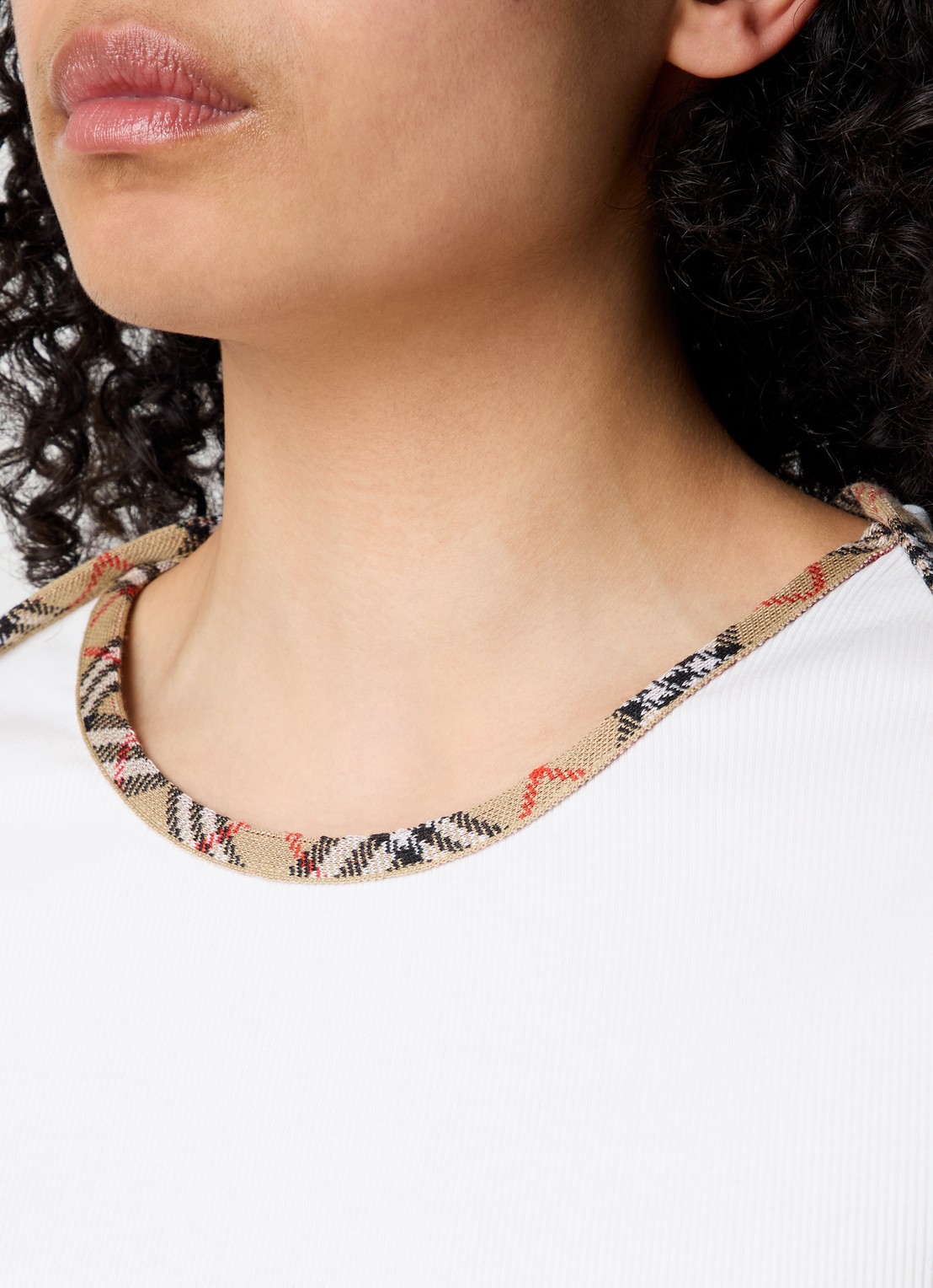 Burberry Stephanie T-shirt met ruitdessin - detail 3 gebroken wit