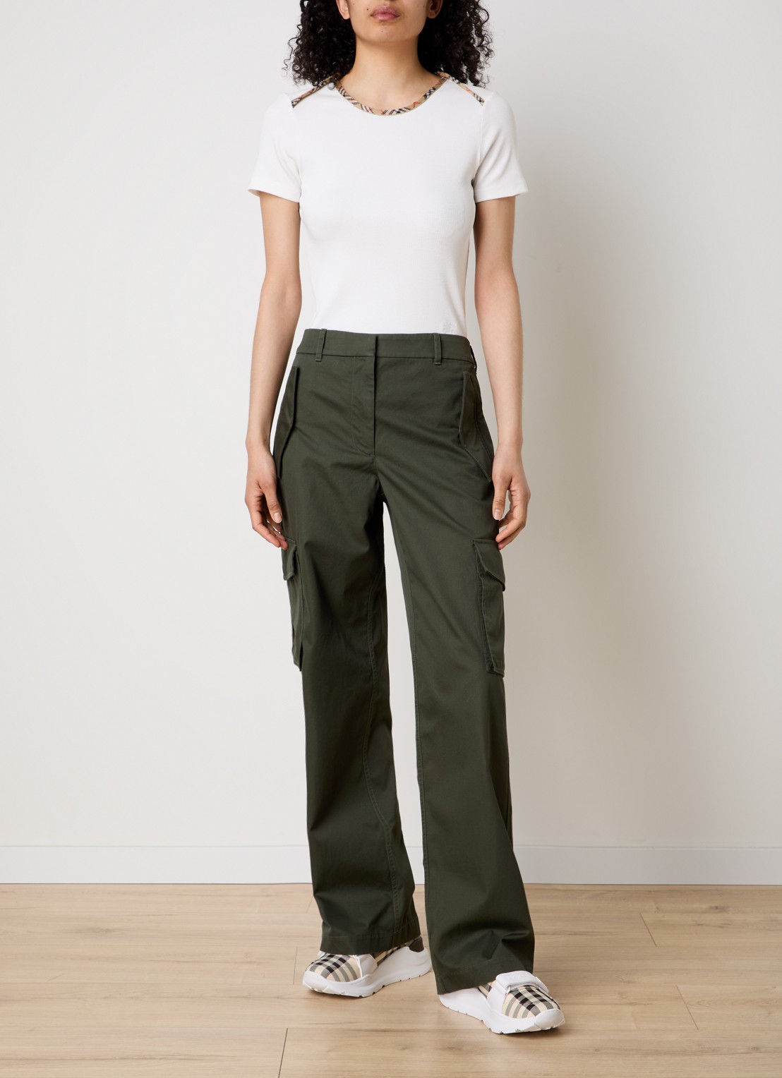 Burberry Stephanie T-shirt met ruitdessin - voorkant 5 gebroken wit