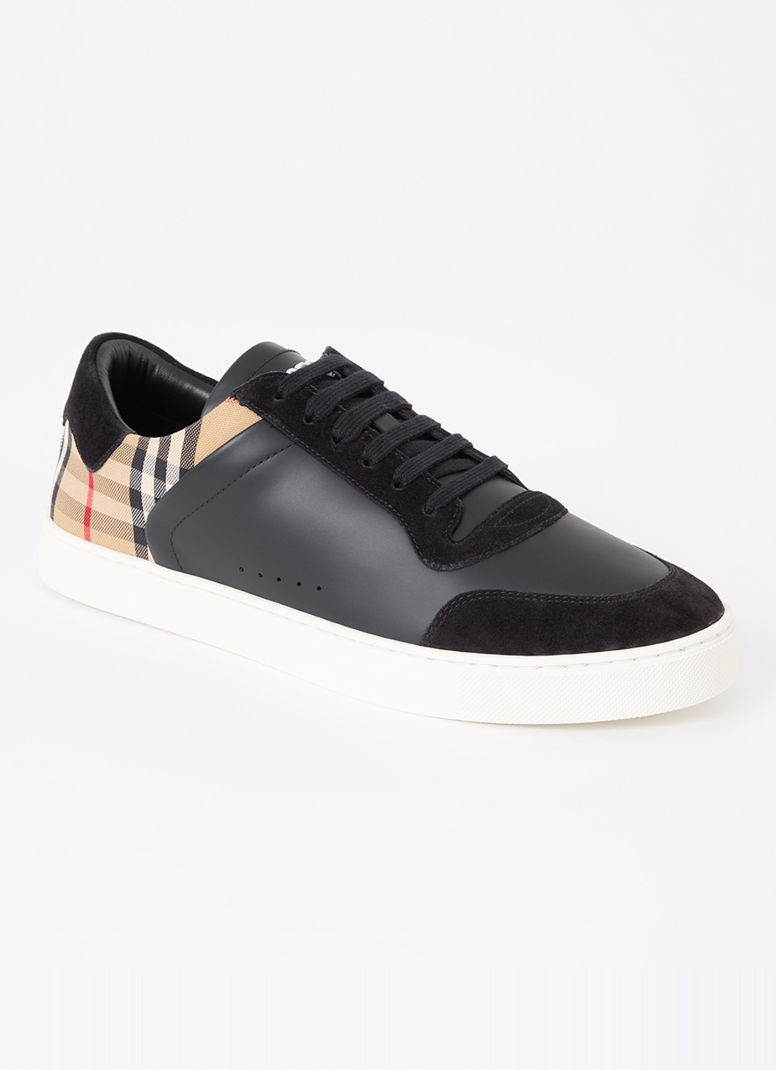 Burberry Stevie sneaker van kalfsleer met kalfssuède details  - voorkant 6 zwart