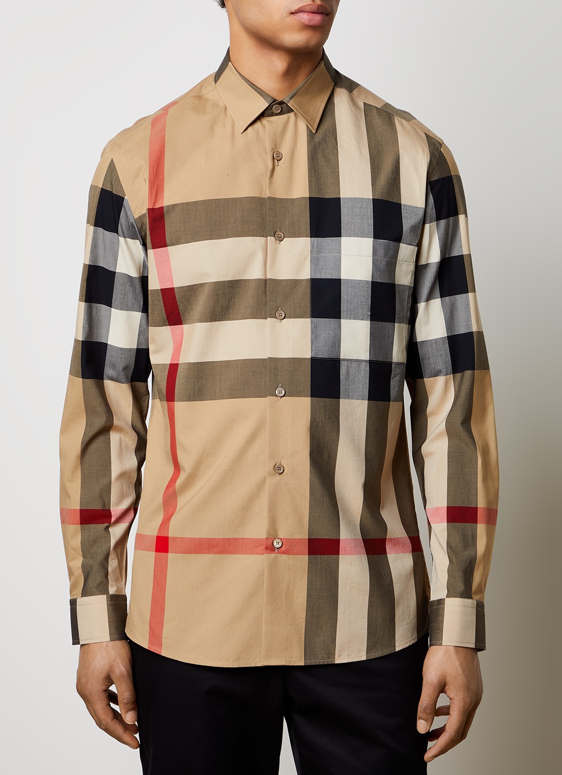 Burberry Summerton slim fit overhemd met ruitdessin  - detail 2 beige