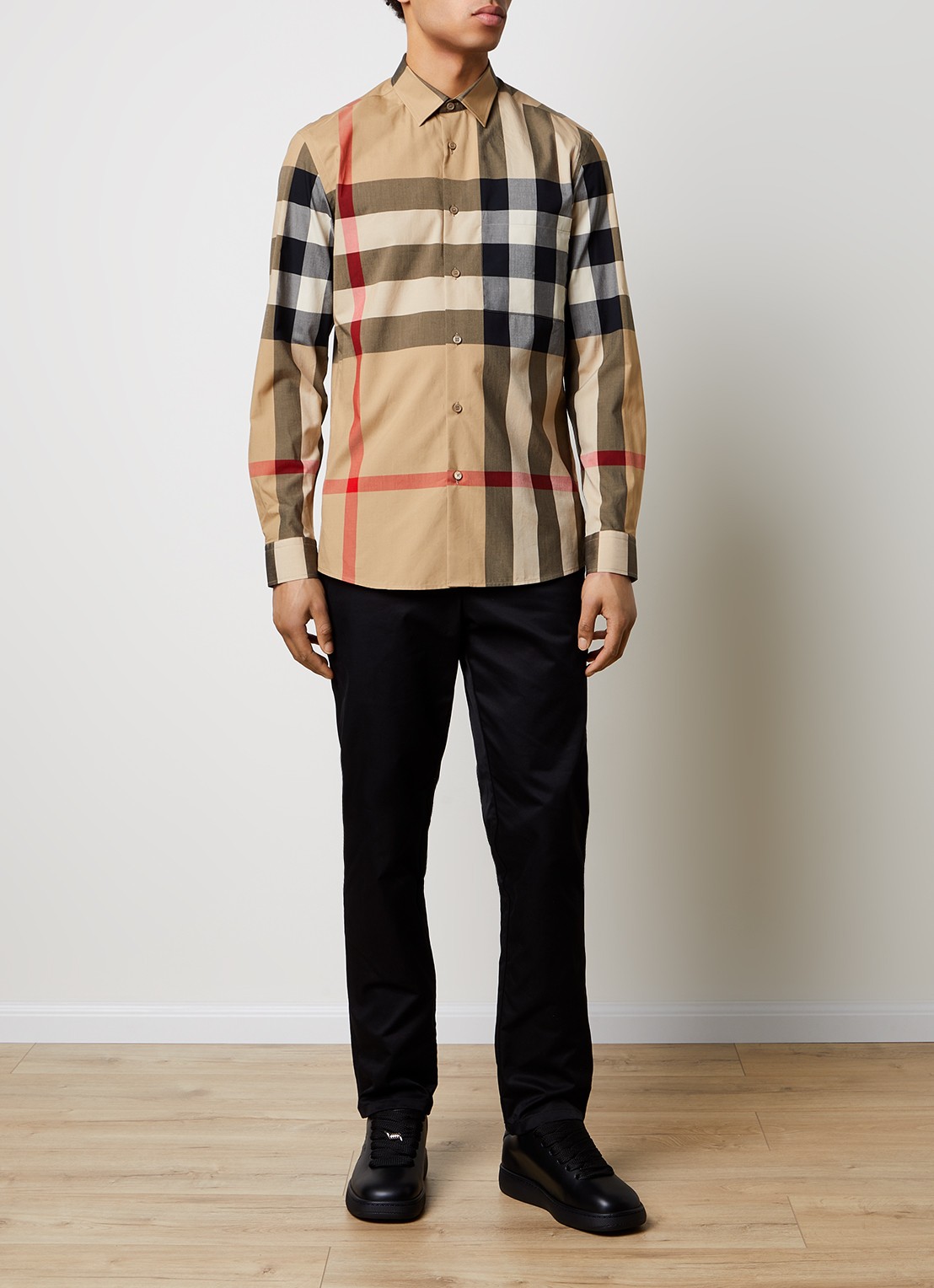 Burberry Summerton slim fit overhemd met ruitdessin  - voorkant 5 beige
