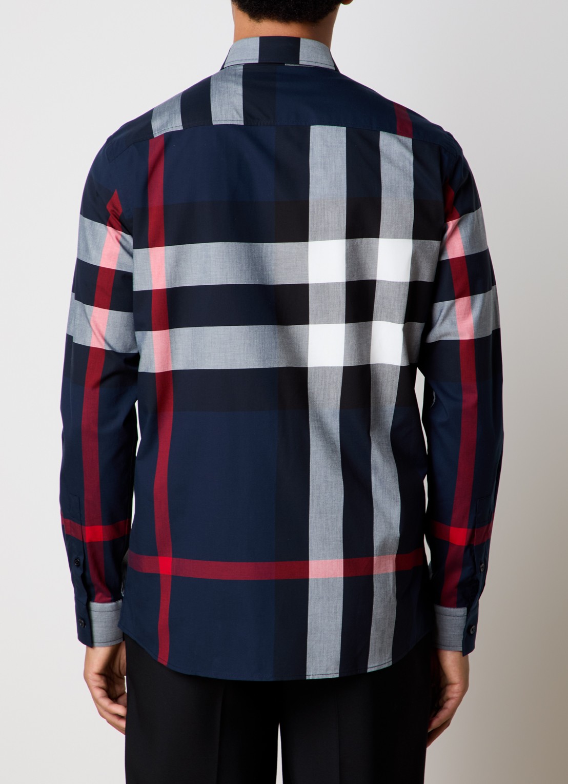 Burberry Summerton slim fit overhemd met ruitdessin  - achterkant donkerblauw