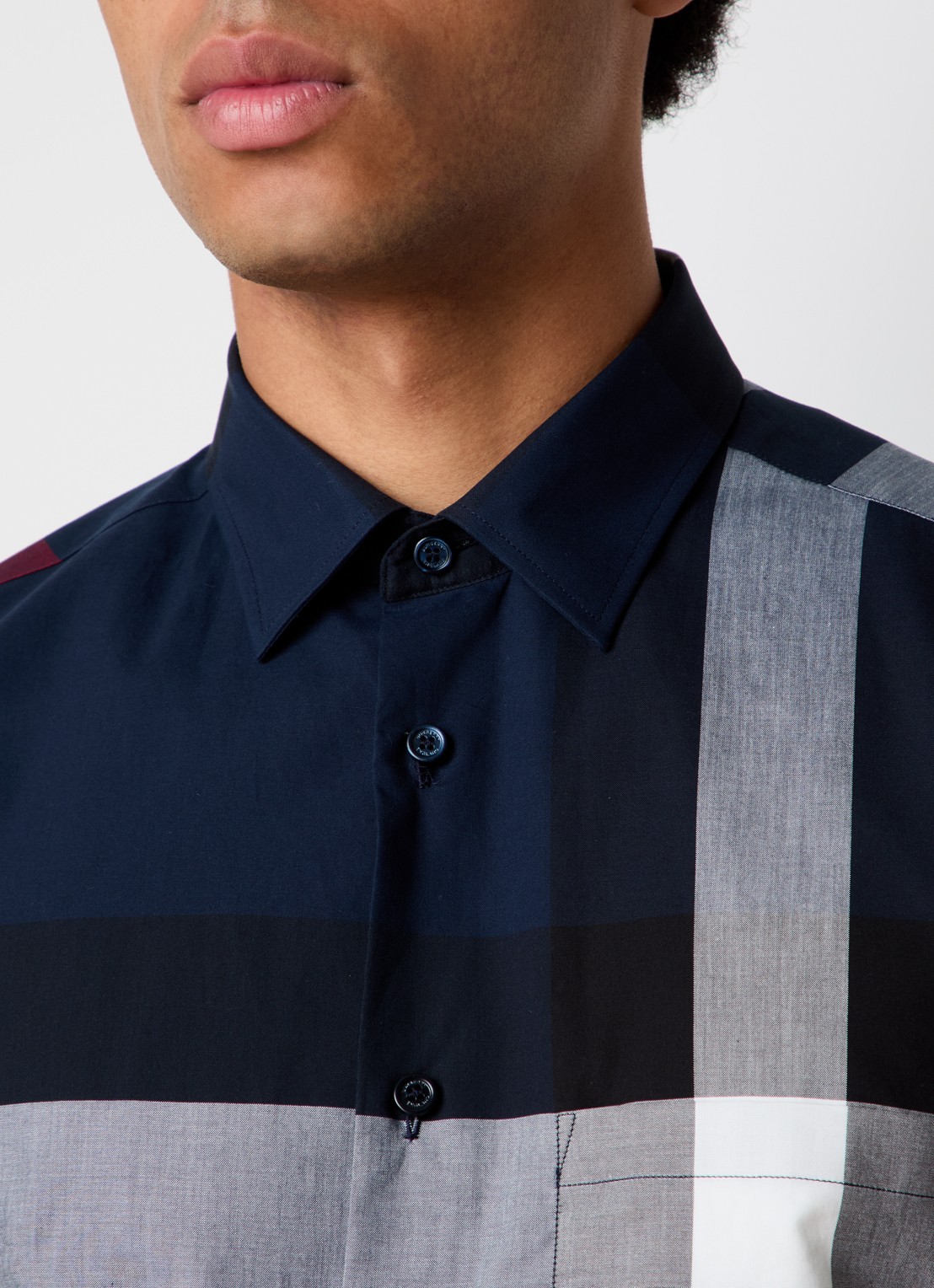 Burberry Summerton slim fit overhemd met ruitdessin  - detail 5 donkerblauw