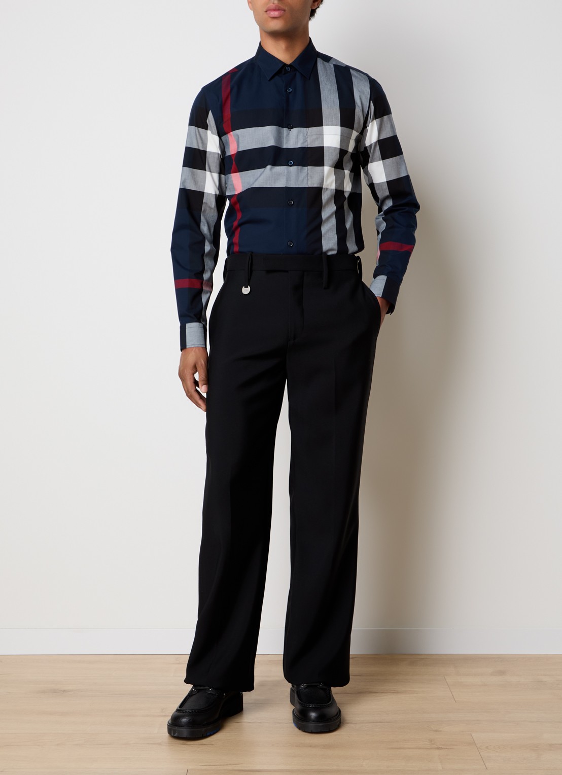 Burberry Summerton slim fit overhemd met ruitdessin  - voorkant 3 donkerblauw