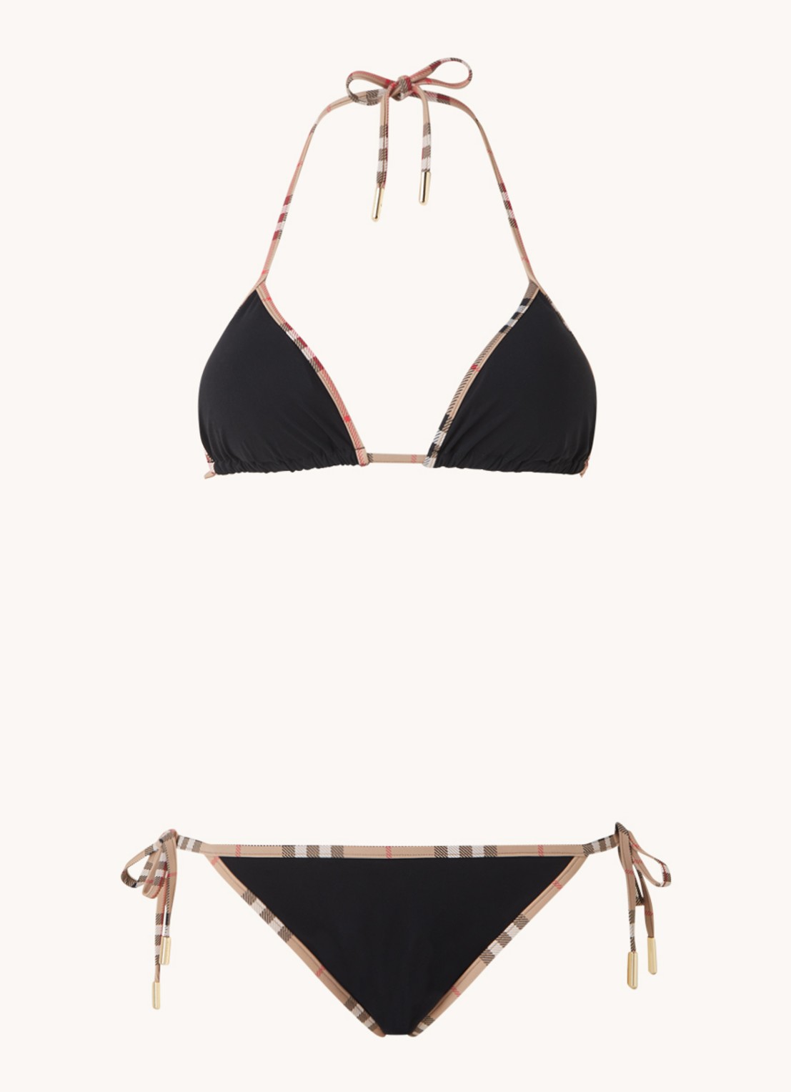 Burberry Triangel bikinitop met uitneembare padding en bikinislip in set - voorkant 3 zwart