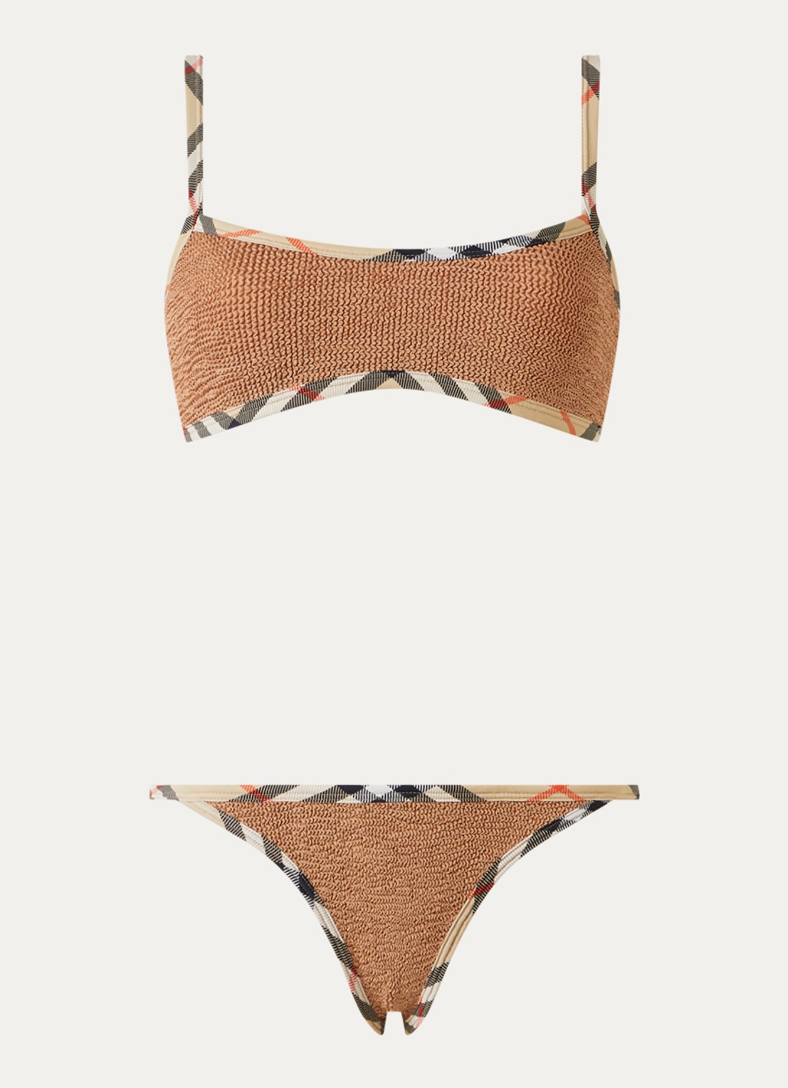 Burberry Tyler bikiniset met scrunchie en structuur - voorkant 4 cognac