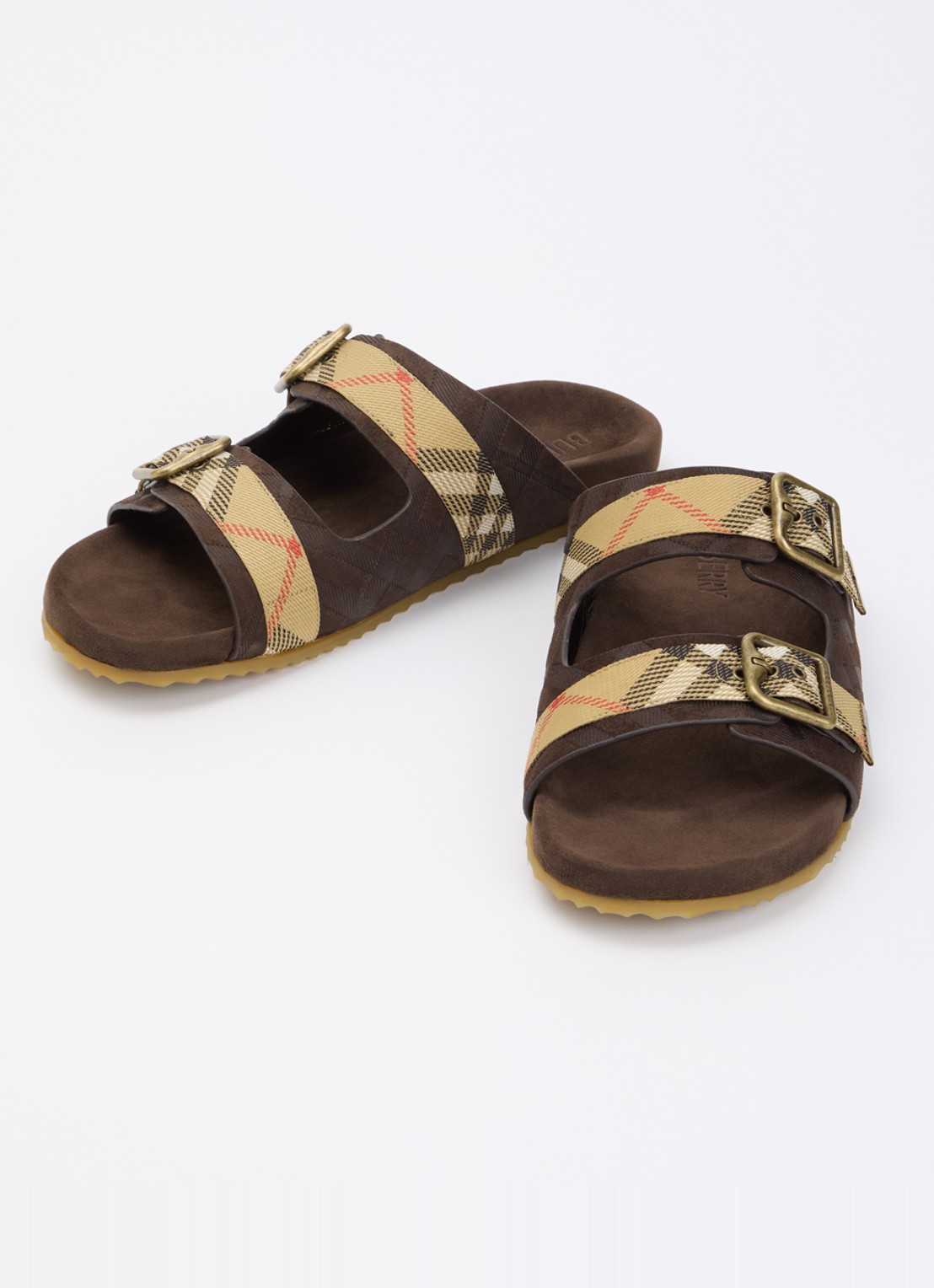 Burberry Urchin slipper van kalfssuède met ruitdessin - detail 2 donkerbruin