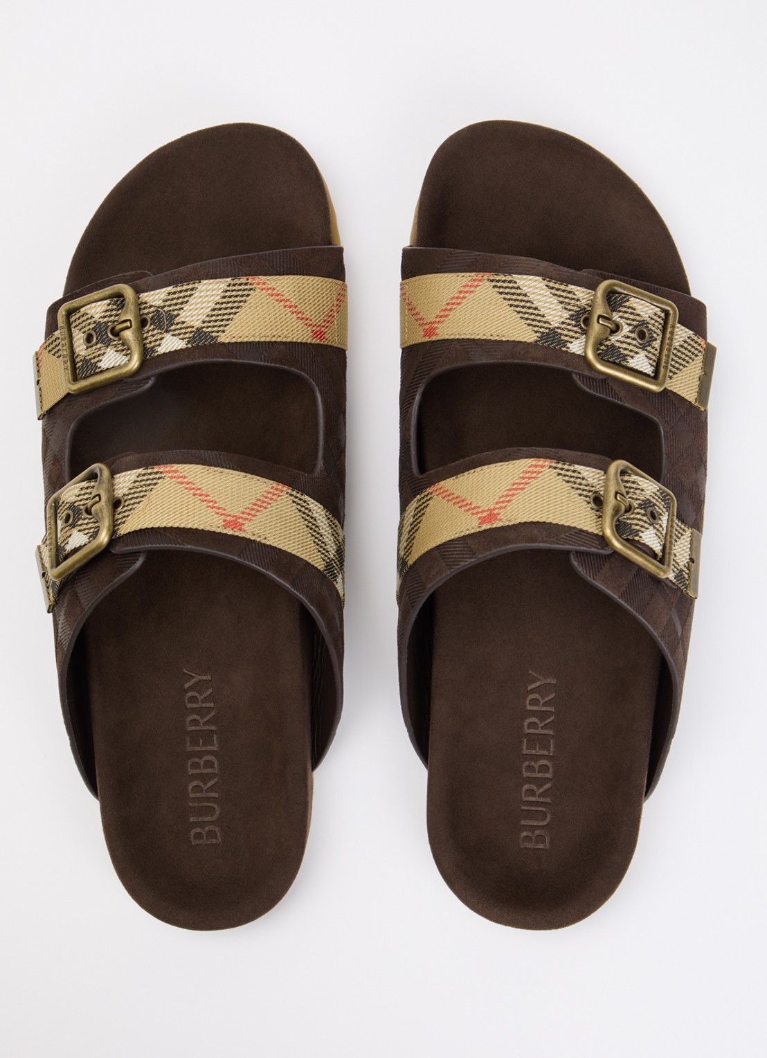 Burberry Urchin slipper van kalfssuède met ruitdessin - detail 3 donkerbruin