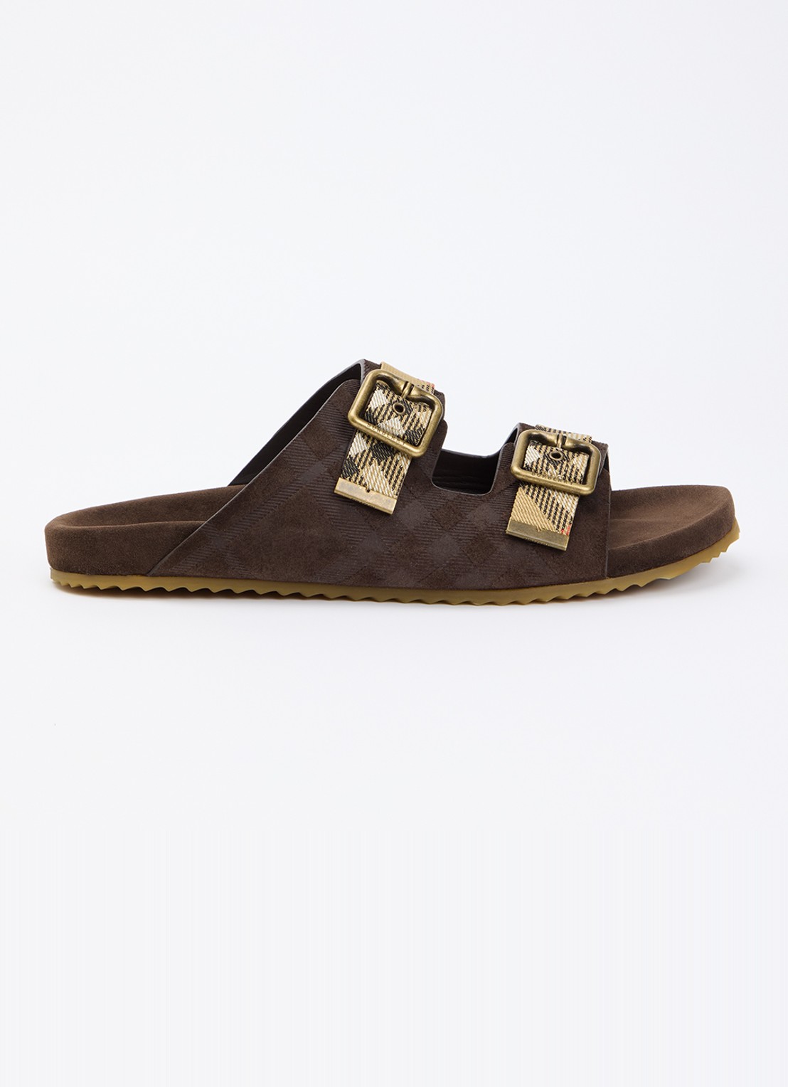 Burberry Urchin slipper van kalfssuède met ruitdessin - voorkant donkerbruin