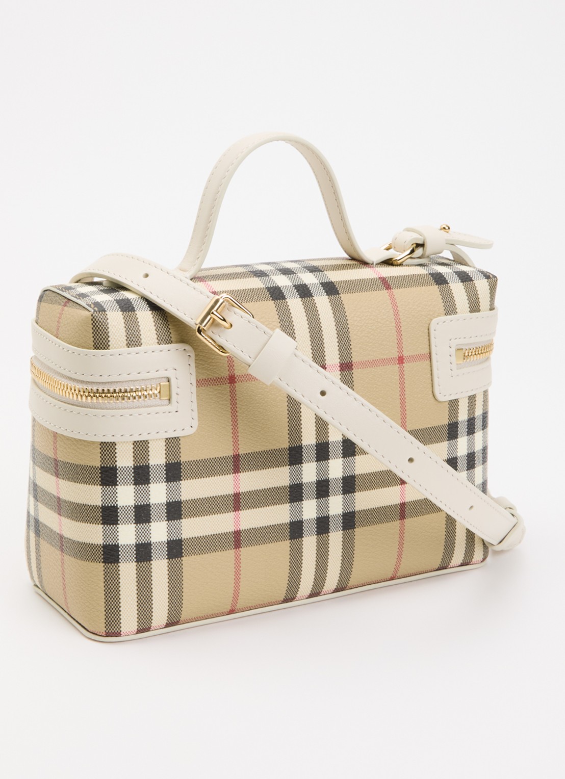 Burberry Vanity handtas met details van kalfsleer en afneembare schouderriem - achterkant zand
