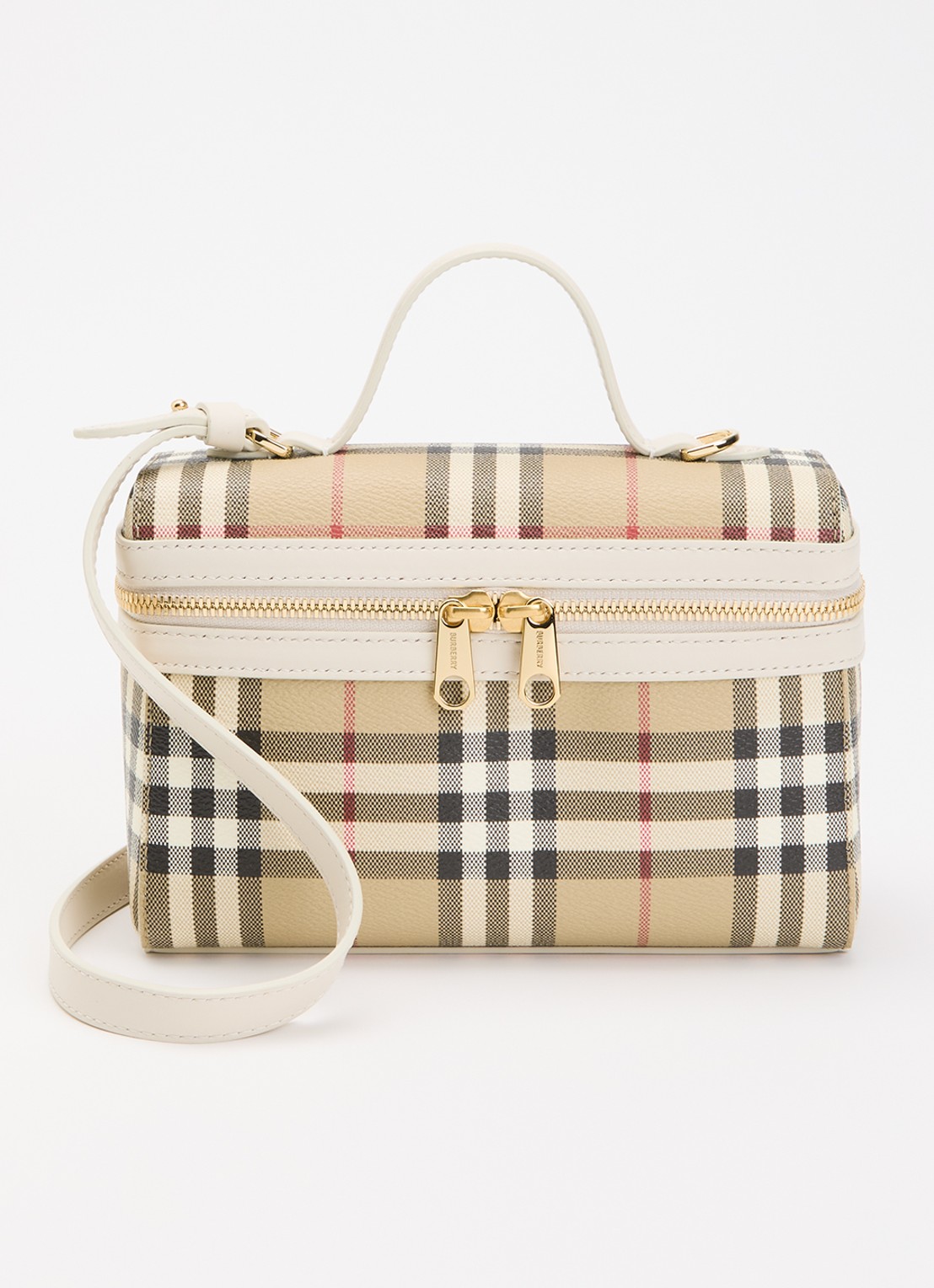 Burberry Vanity handtas met details van kalfsleer en afneembare schouderriem - voorkant 2 zand