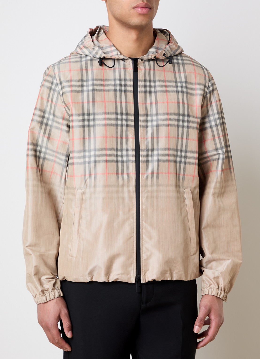 Burberry windjack met ruitdessin en capuchon - detail 3 beige