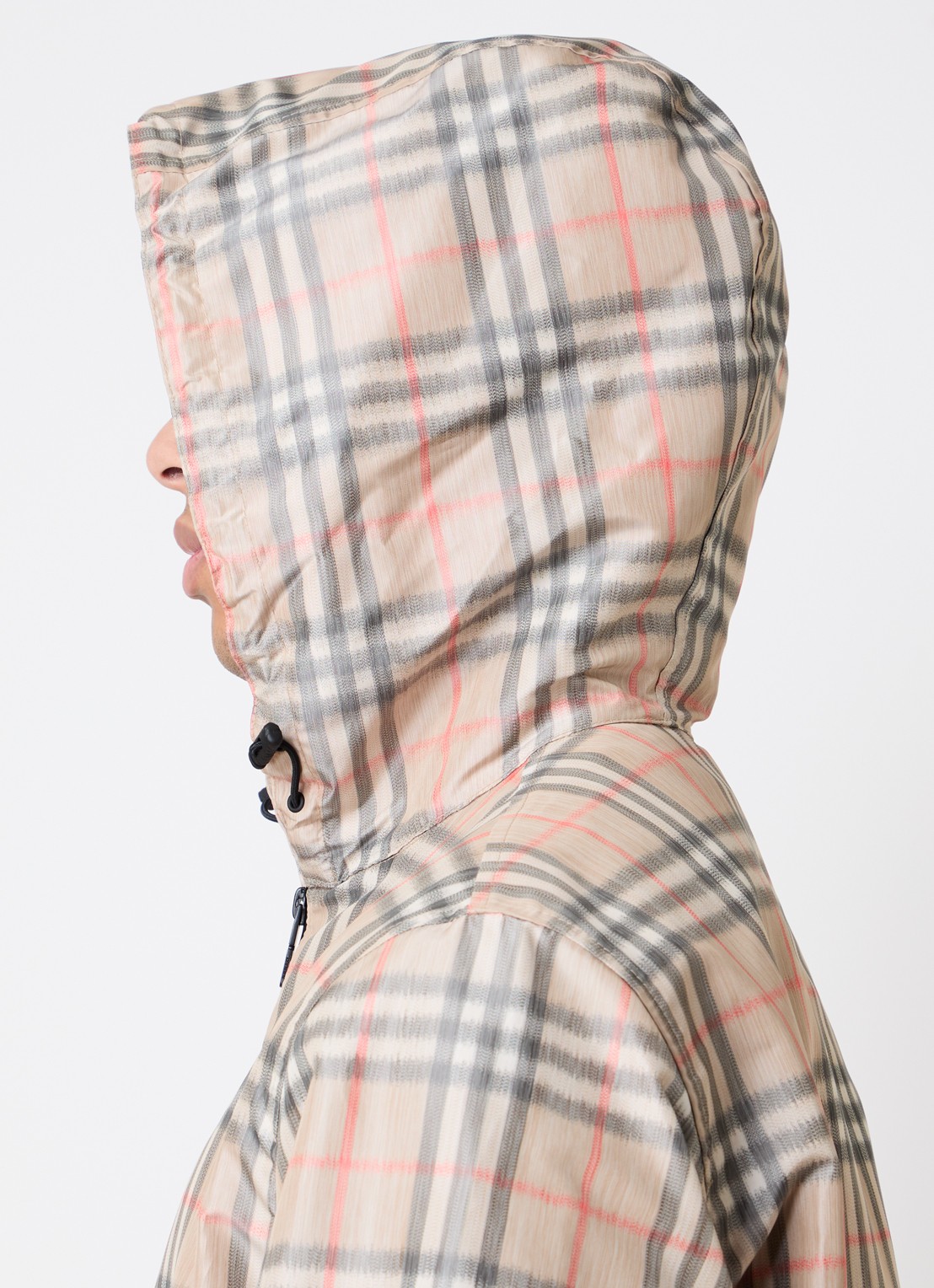Burberry windjack met ruitdessin en capuchon - detail 5 beige