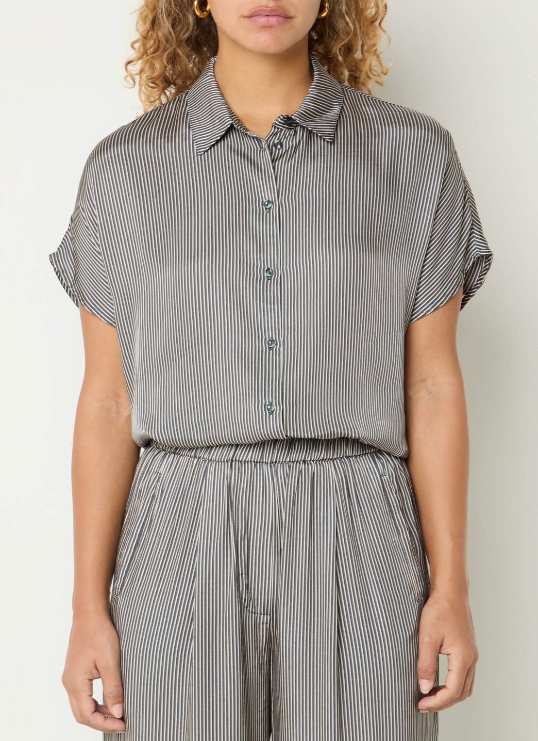 by-bar Barley blouse met streepprint - detail 2 antraciet