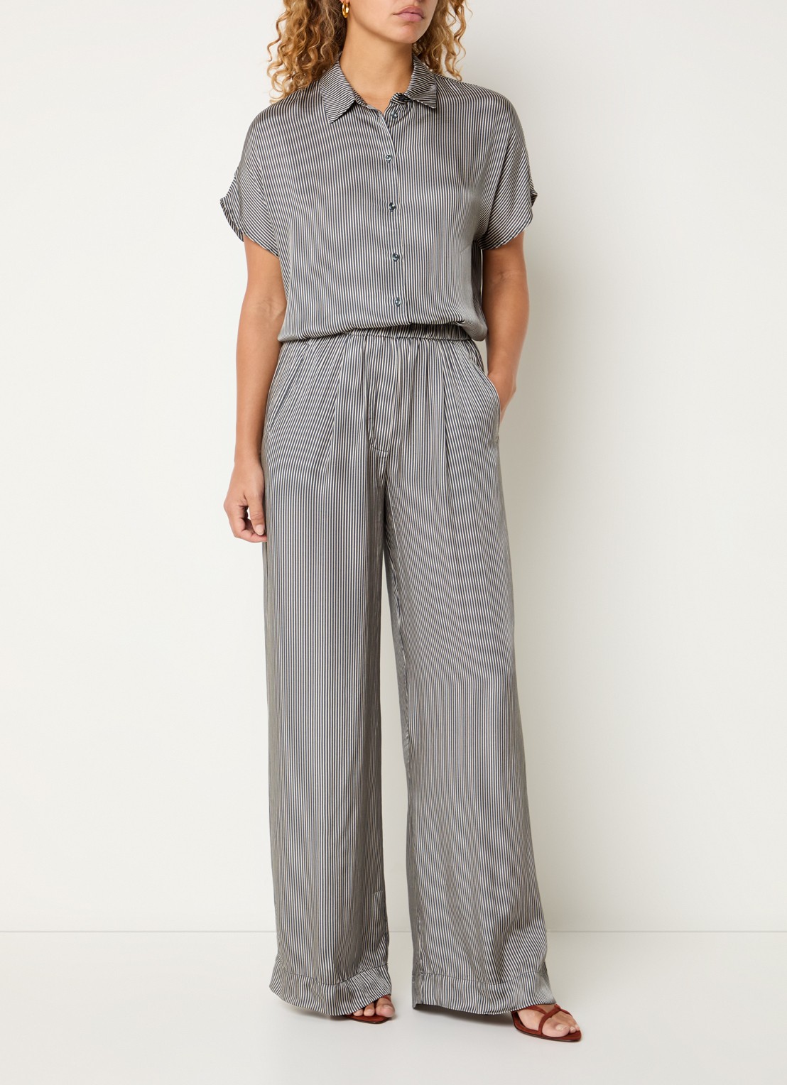 by-bar Barley blouse met streepprint - voorkant 4 antraciet