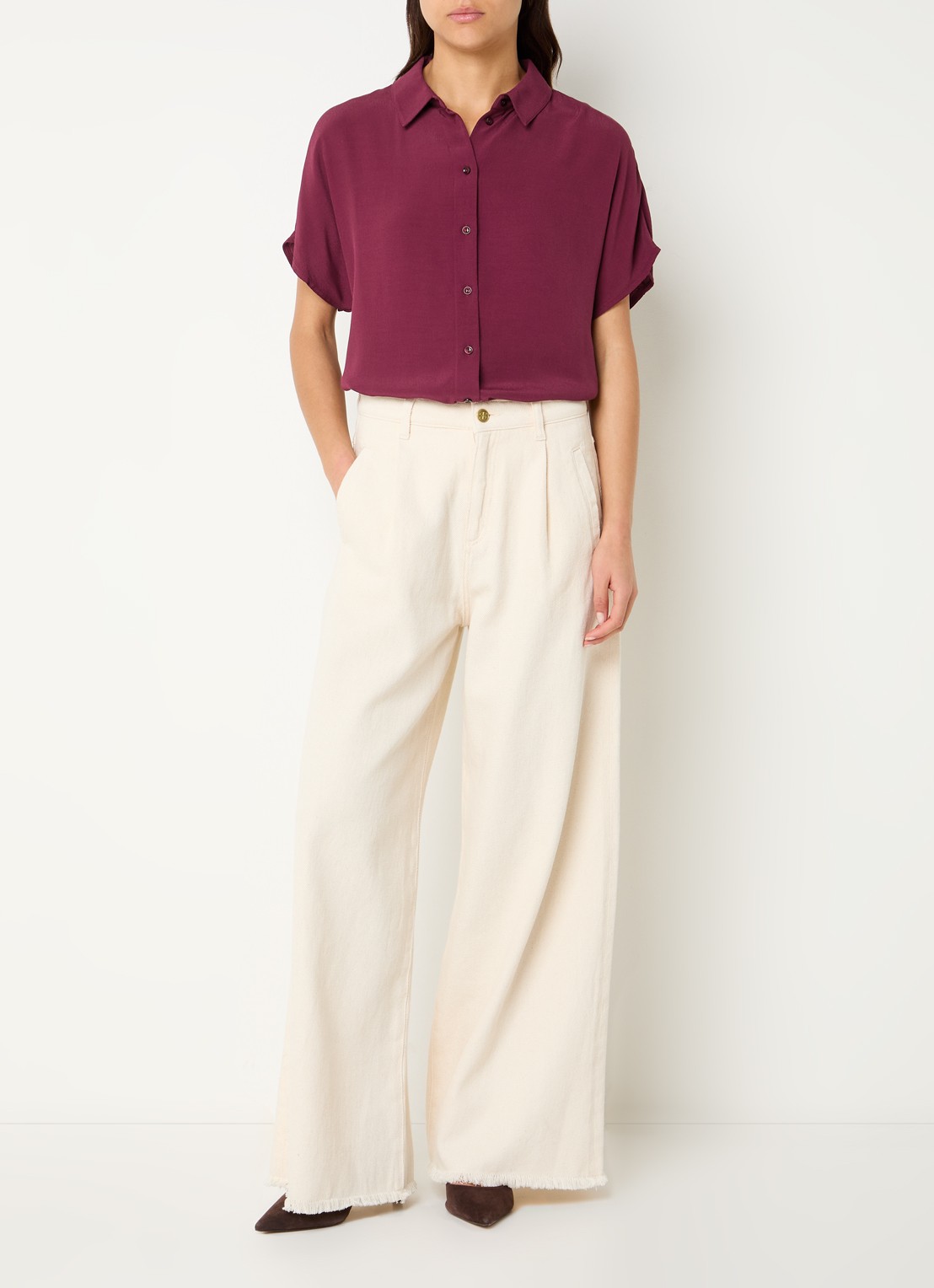 by-bar Barley blouse van crêpe  - voorkant 3 bordeauxrood