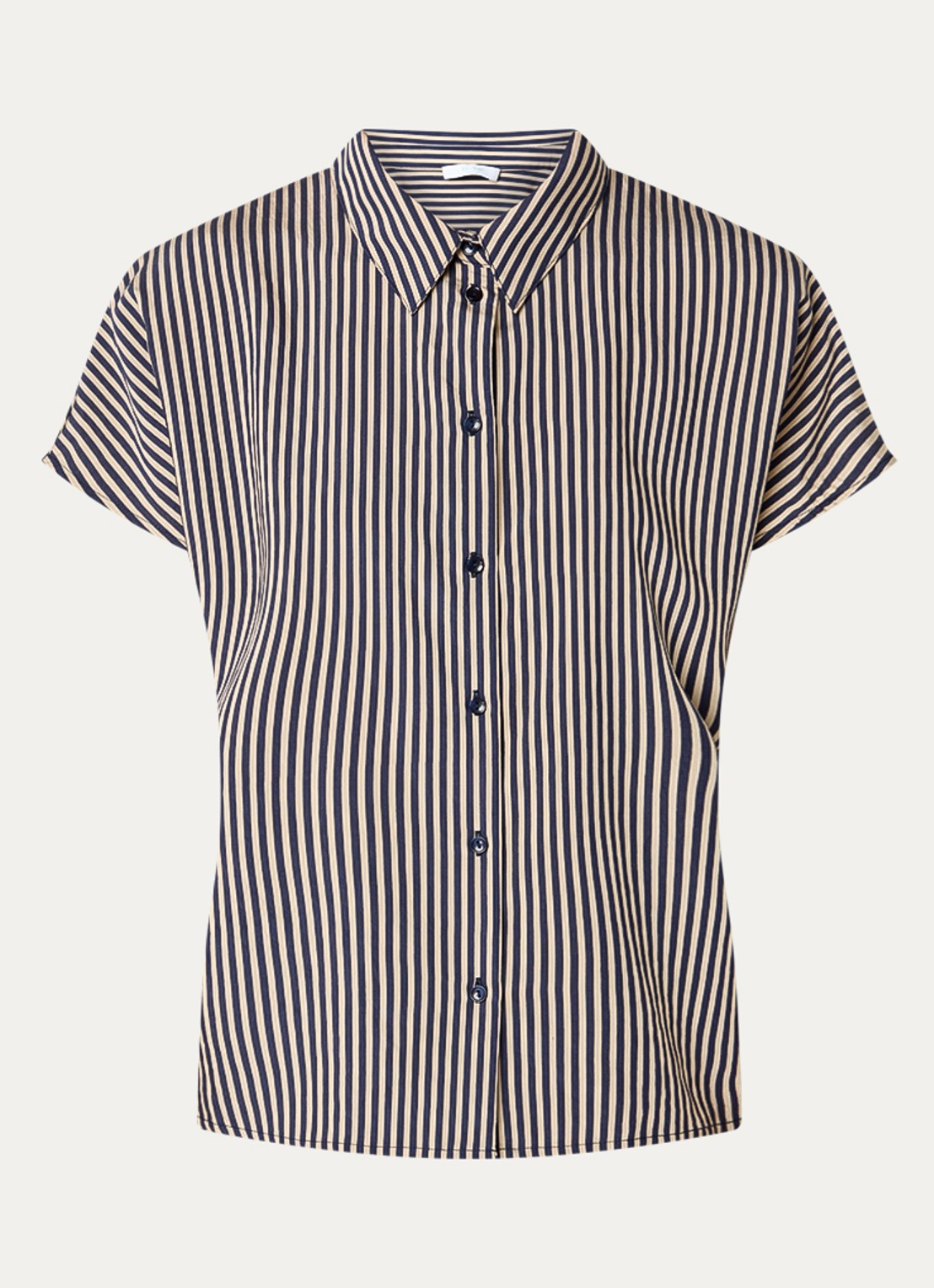 by-bar Barley blouse van satijn met streepprint - voorkant zand