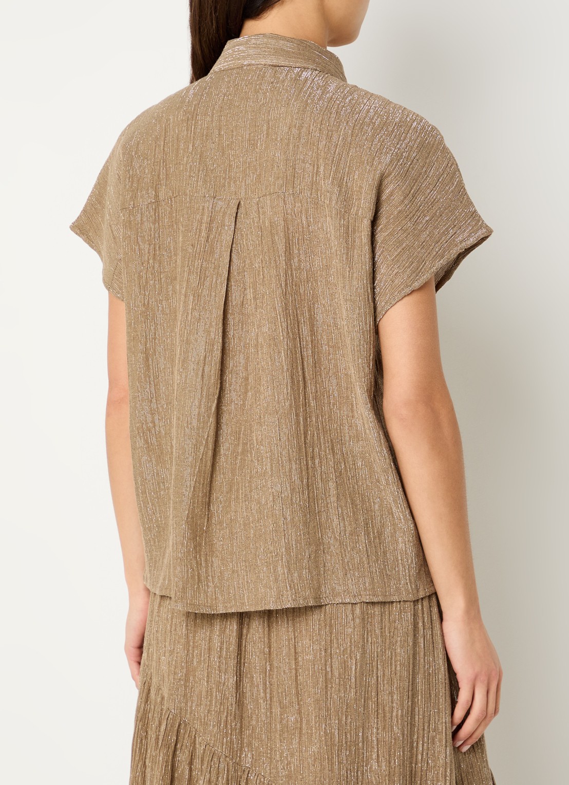 by-bar Barley semi-transparante blouse met ribstructuur en lurex - achterkant goud