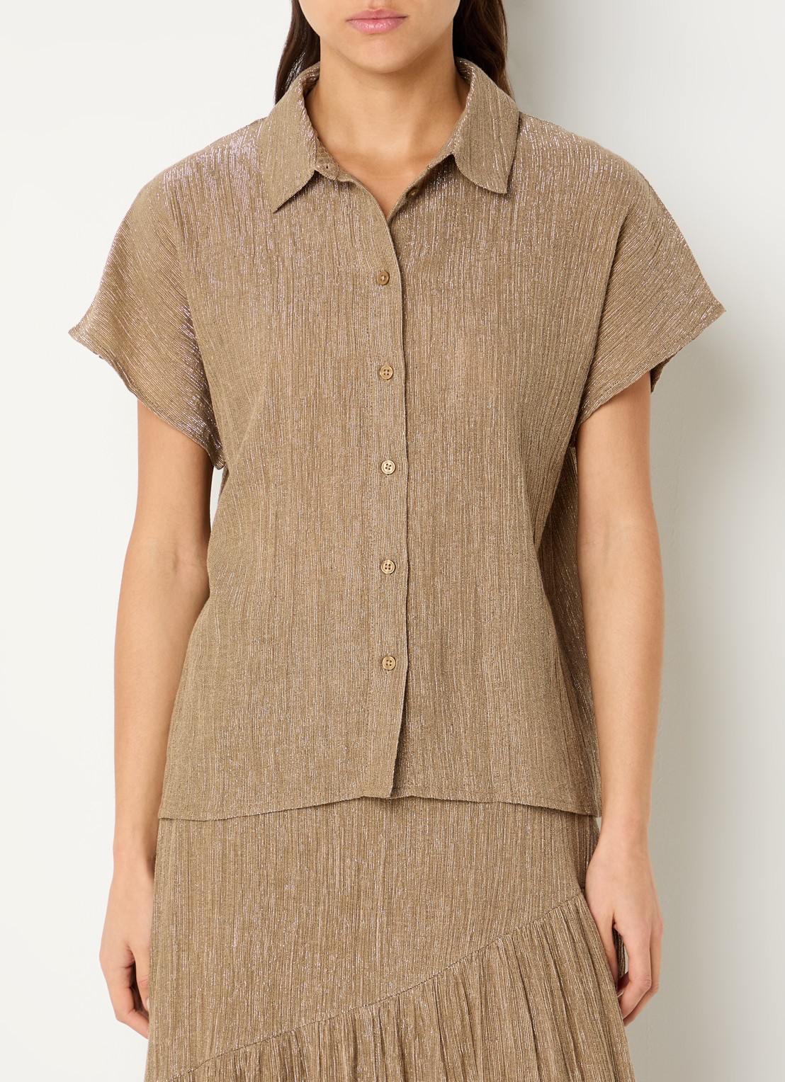 by-bar Barley semi-transparante blouse met ribstructuur en lurex - detail 4 goud