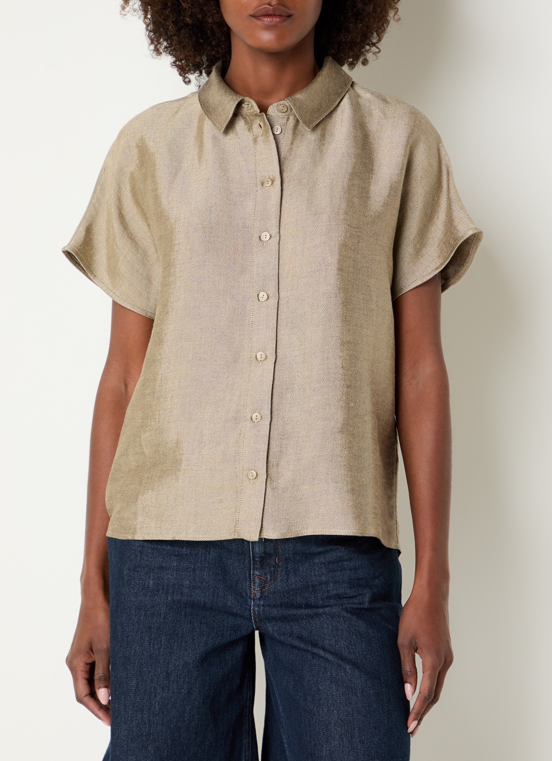 by-bar Barly blouse in linnenblend - detail 4 khaki