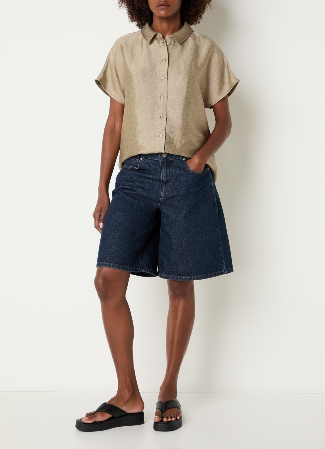 by-bar Barly blouse in linnenblend - voorkant 2 khaki