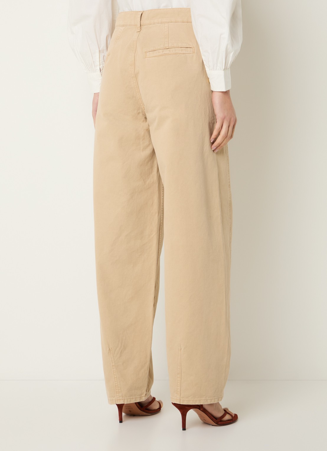 by-bar Barth high waist straight fit broek met steekzakken - achterkant 4 beige