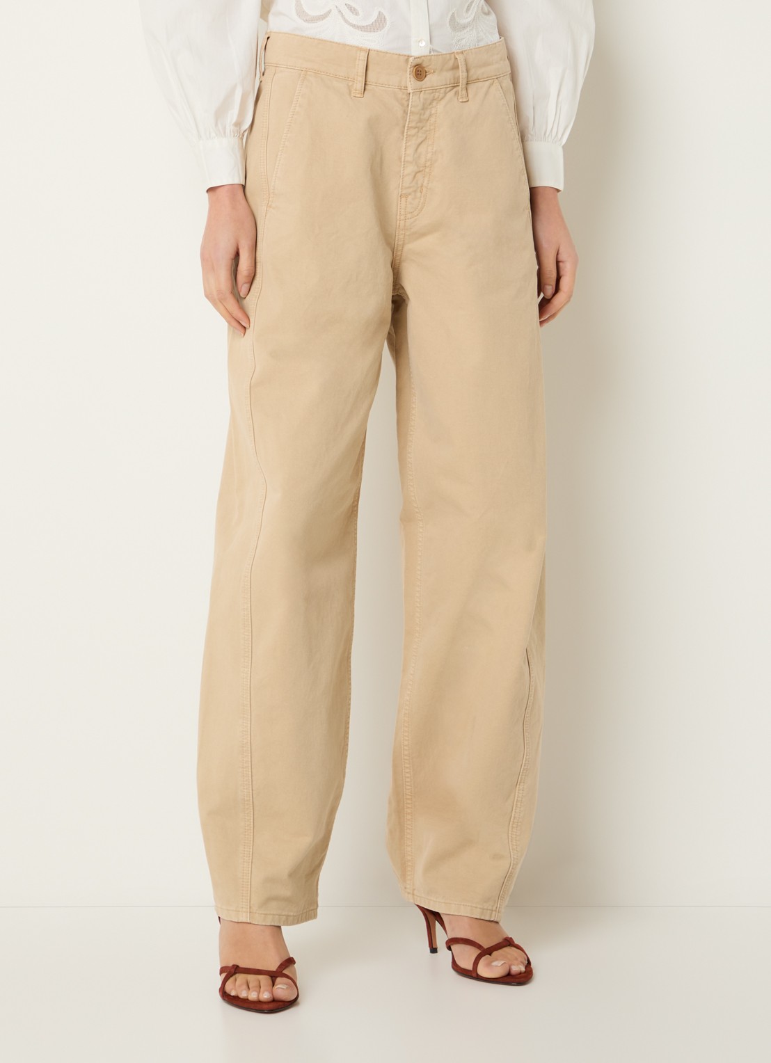 by-bar Barth high waist straight fit broek met steekzakken - detail 3 beige