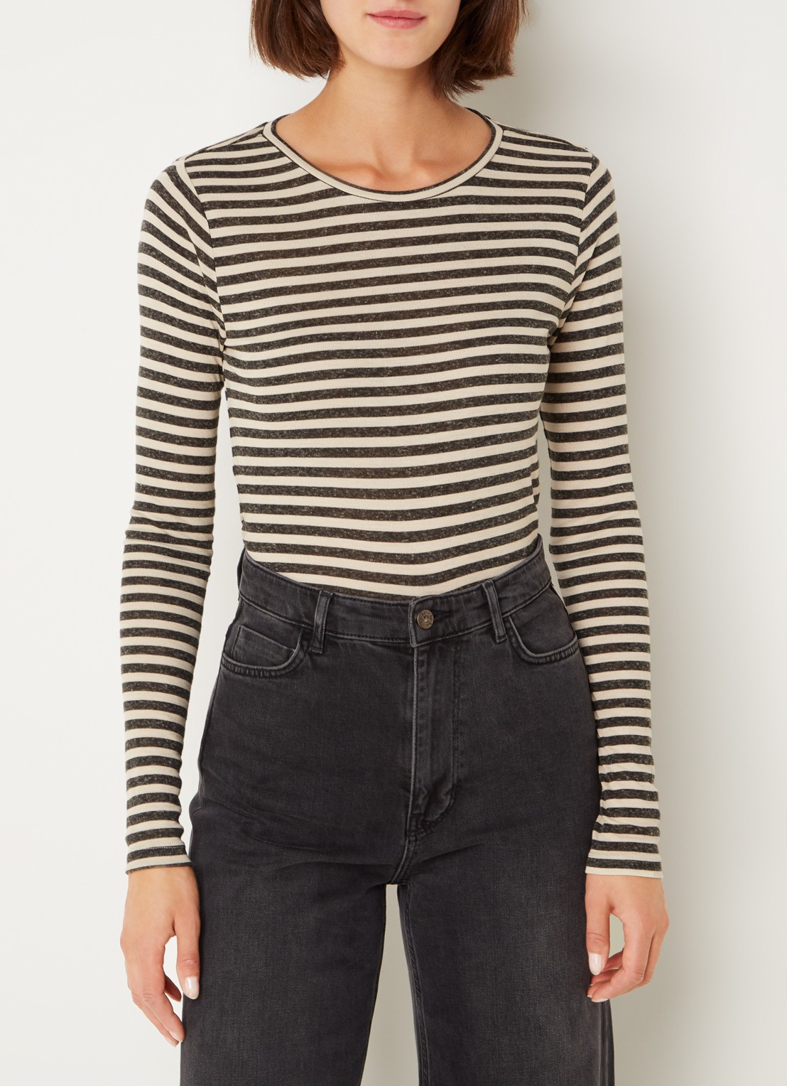 by-bar Basic Ls longsleeve T-shirt met streepprint - detail 3 zwart