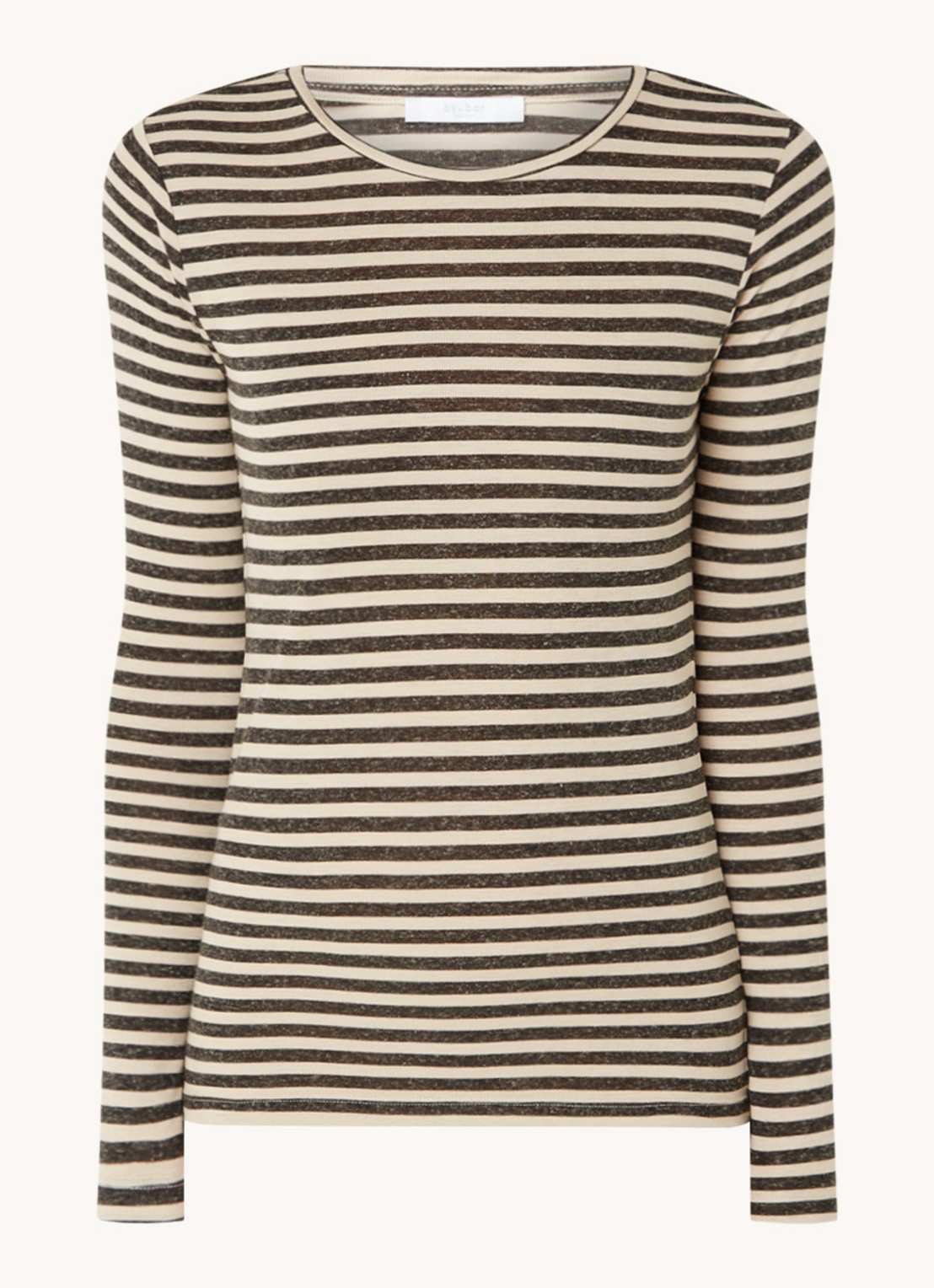 by-bar Basic Ls longsleeve T-shirt met streepprint - voorkant zwart