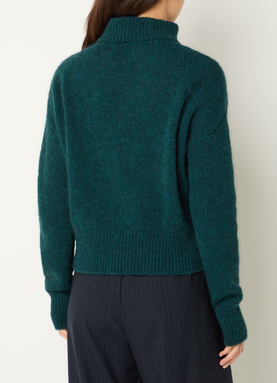 by-bar Beau grofgebreide trui in alpaca wolblend met halve rits - achterkant 2 groen