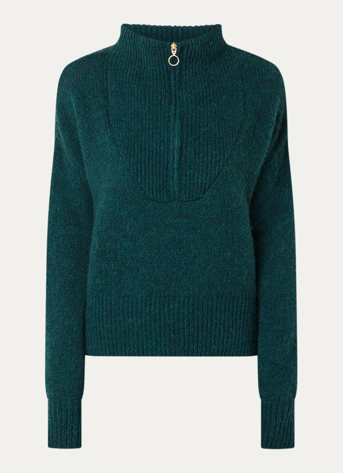 by-bar Beau grofgebreide trui in alpaca wolblend met halve rits - voorkant 3 groen
