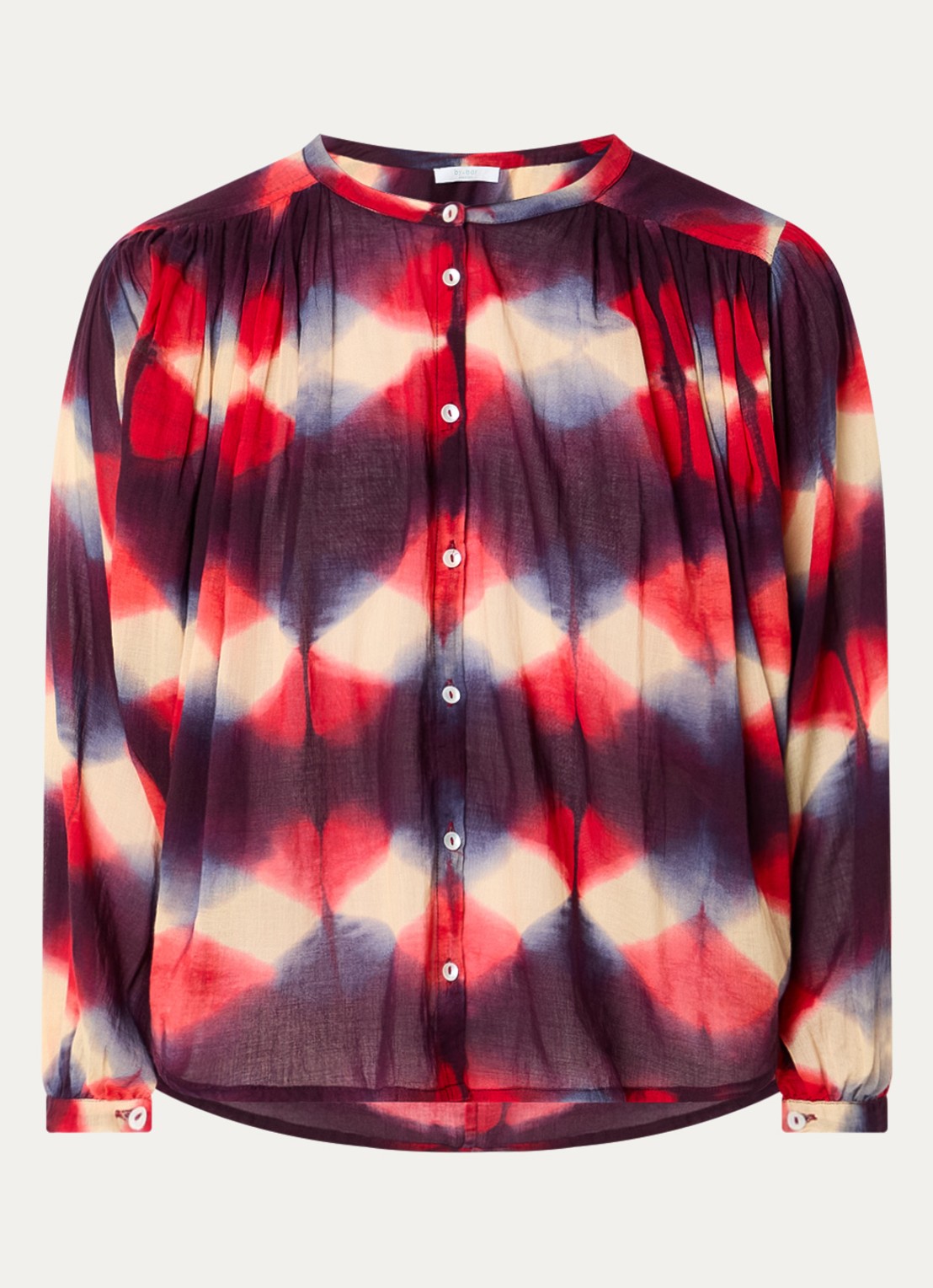 by-bar Becky blouse met print en ballonmouw - voorkant 3 aubergine