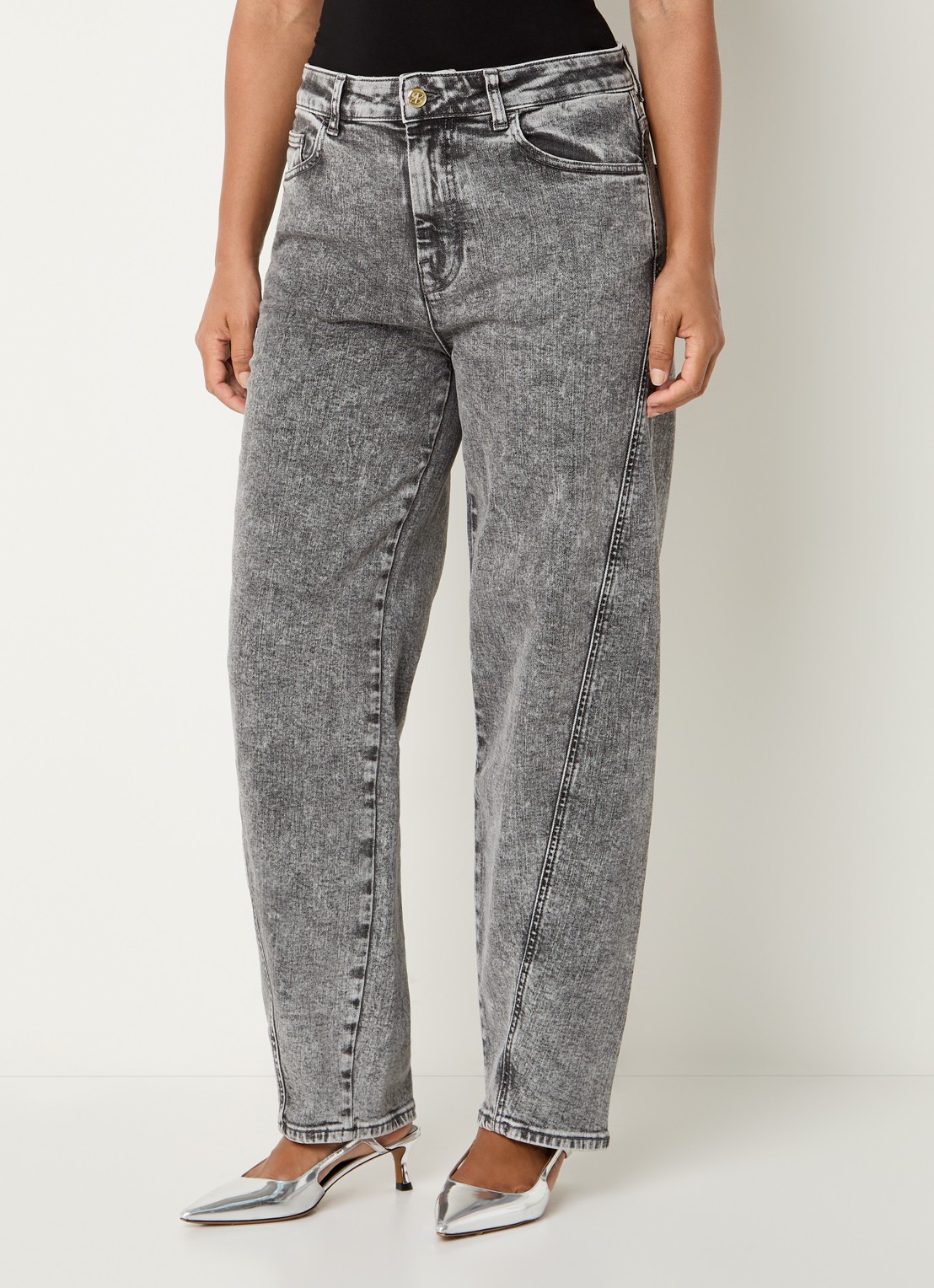by-bar Begum high waist balloon fit jeans met gekleurde wassing - detail grijs