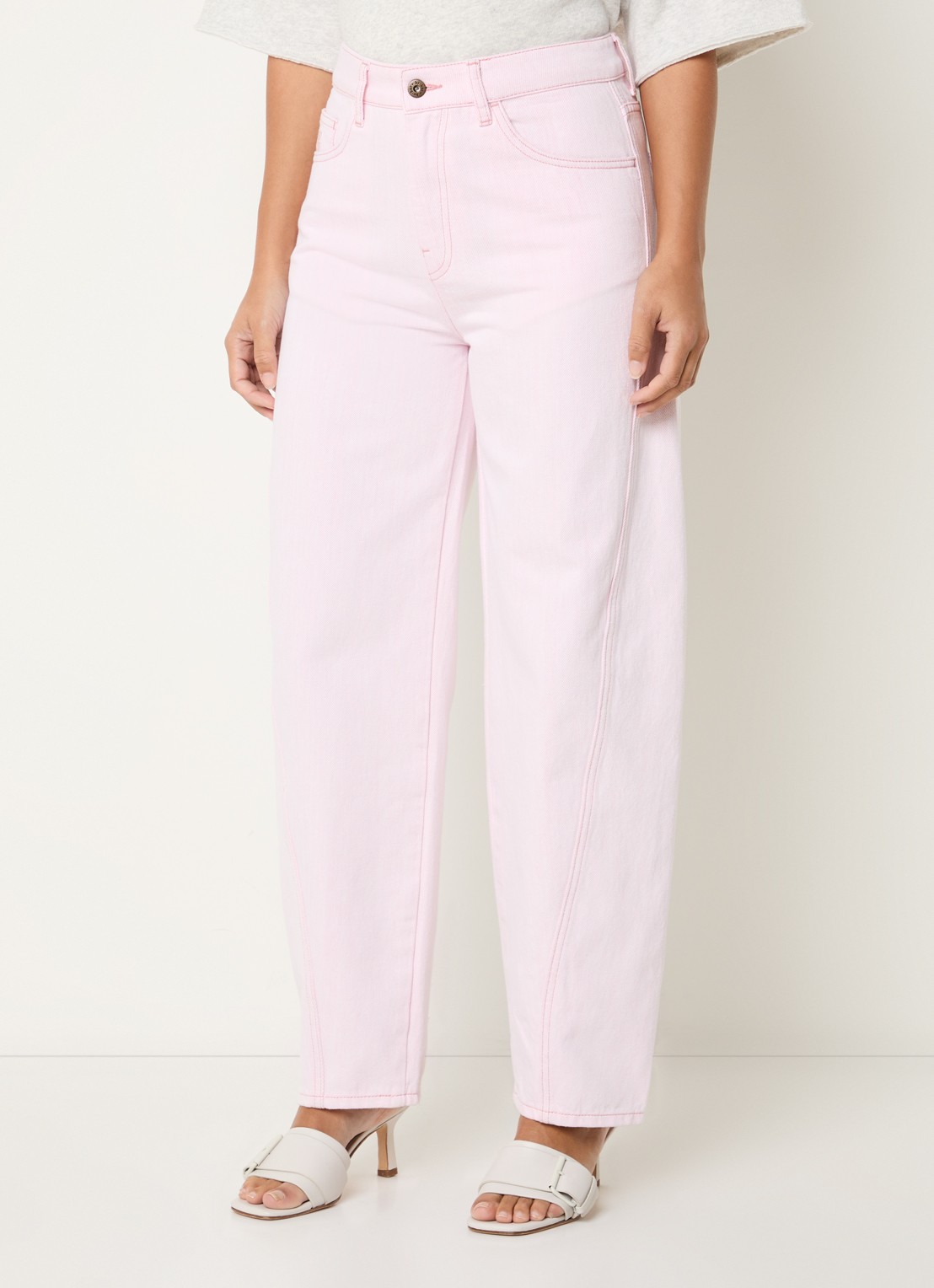 by-bar Begum high waist straight leg jeans met gekleurde wassing - detail 4 lichtroze