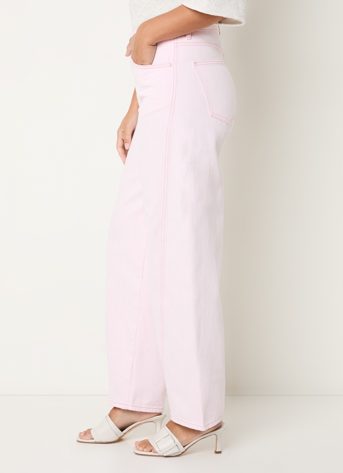 by-bar Begum high waist straight leg jeans met gekleurde wassing - detail 5 lichtroze