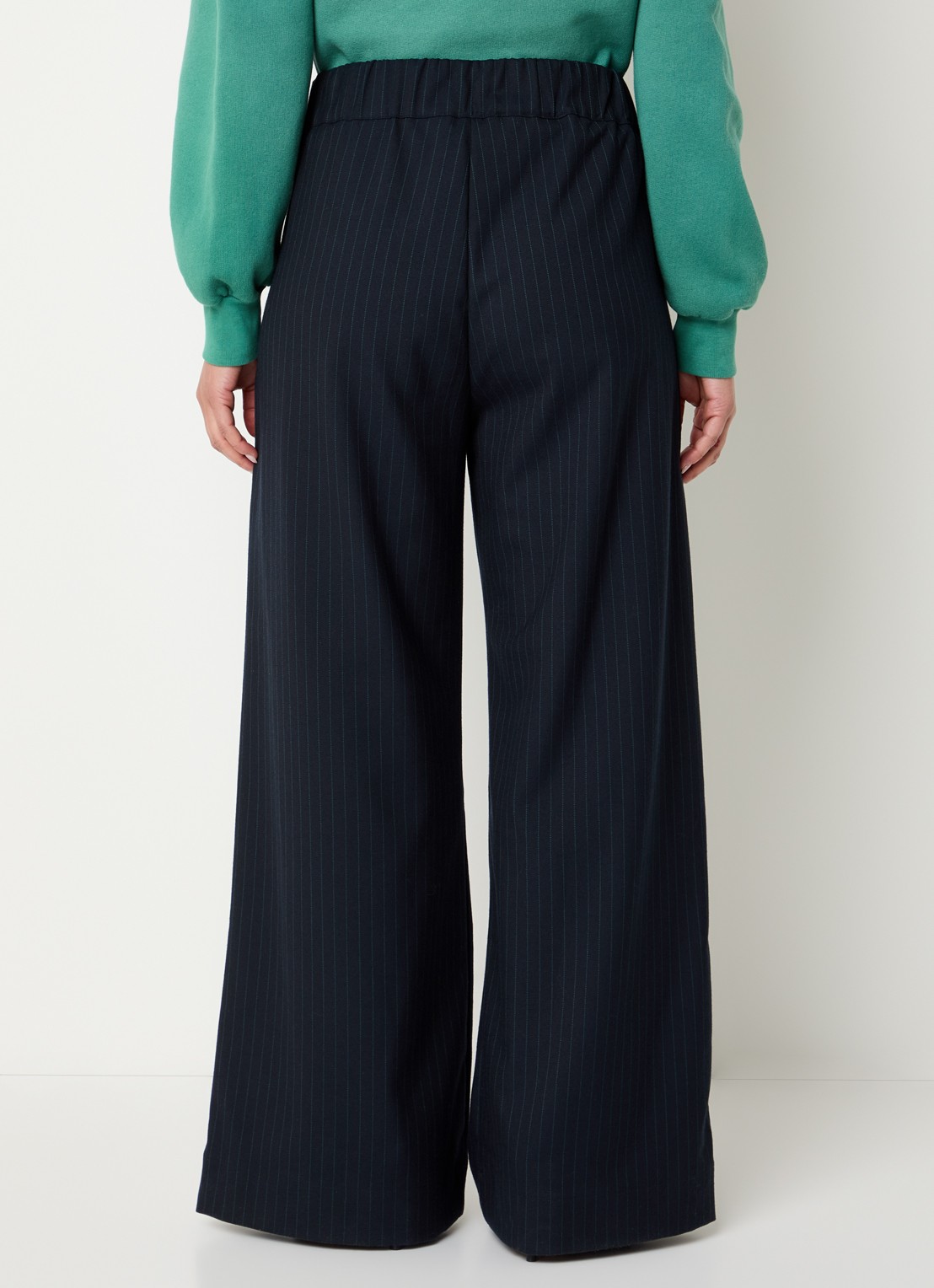 by-bar Benji high waist loose fit palazzo broek met steekzakken - achterkant donkerblauw